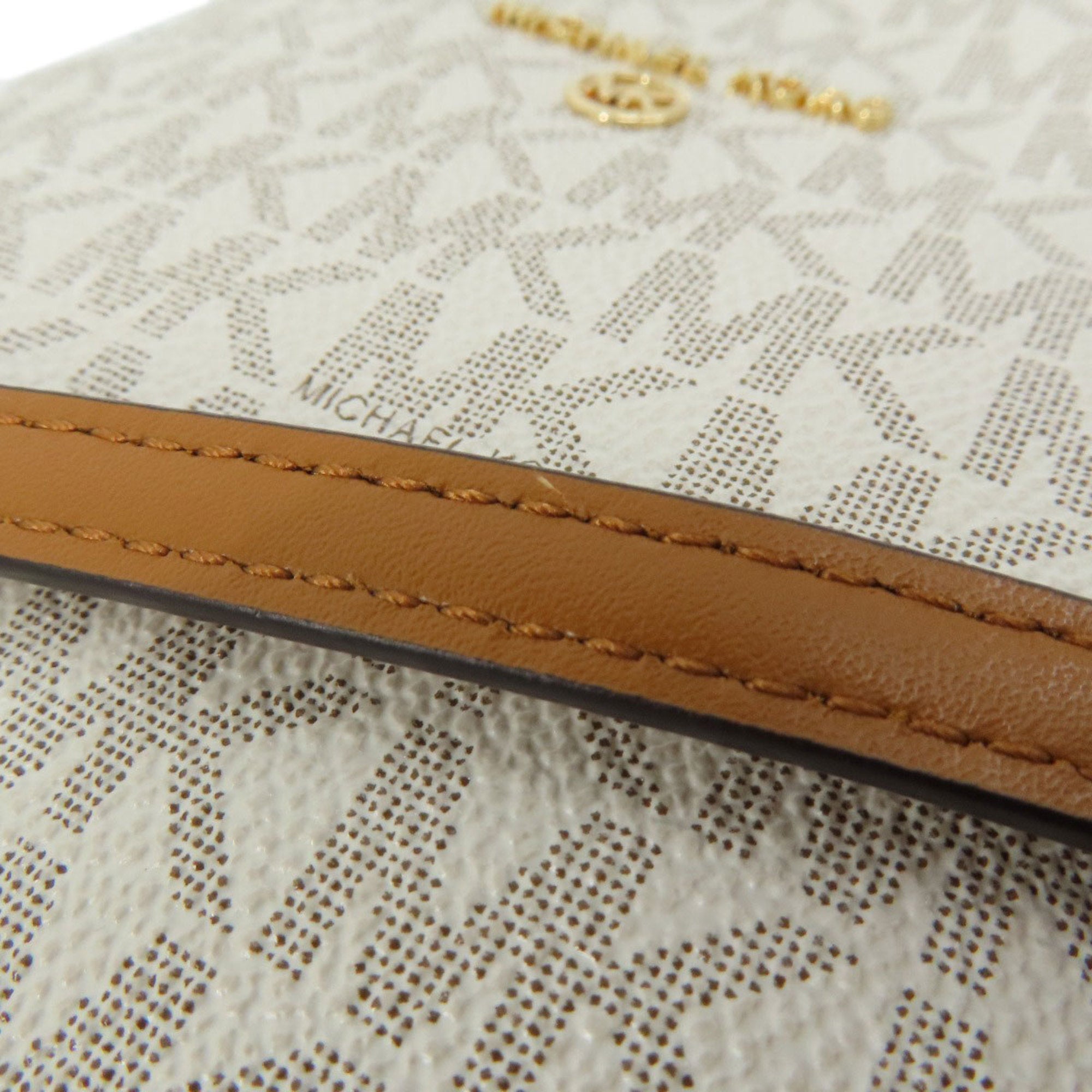 Michael Kors Brown White Coated Canvas Leather Pochette Shoulder Bag (Pre-Owned)