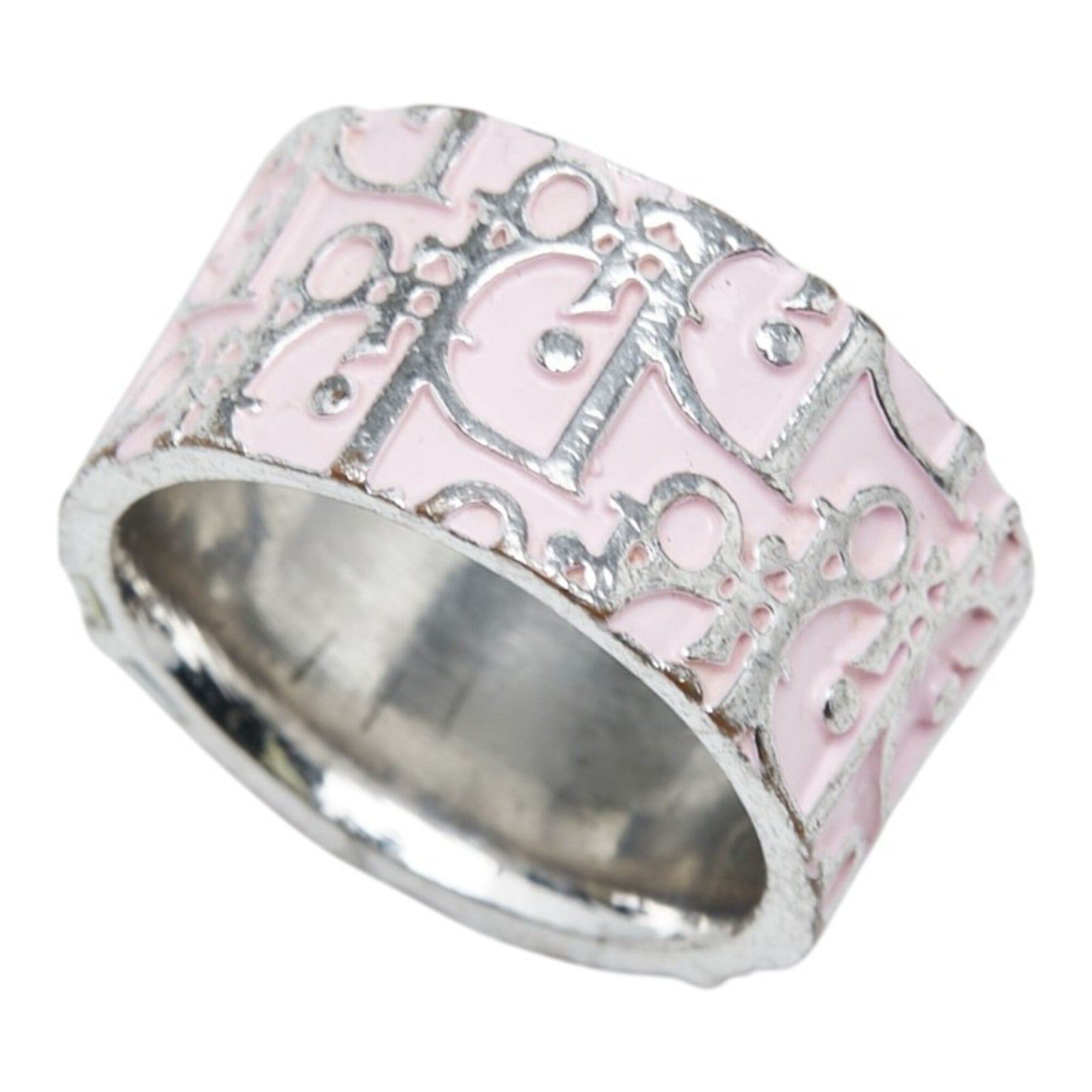 Christian Dior Silver Pink Metal Band Ring (Pre-Owned)