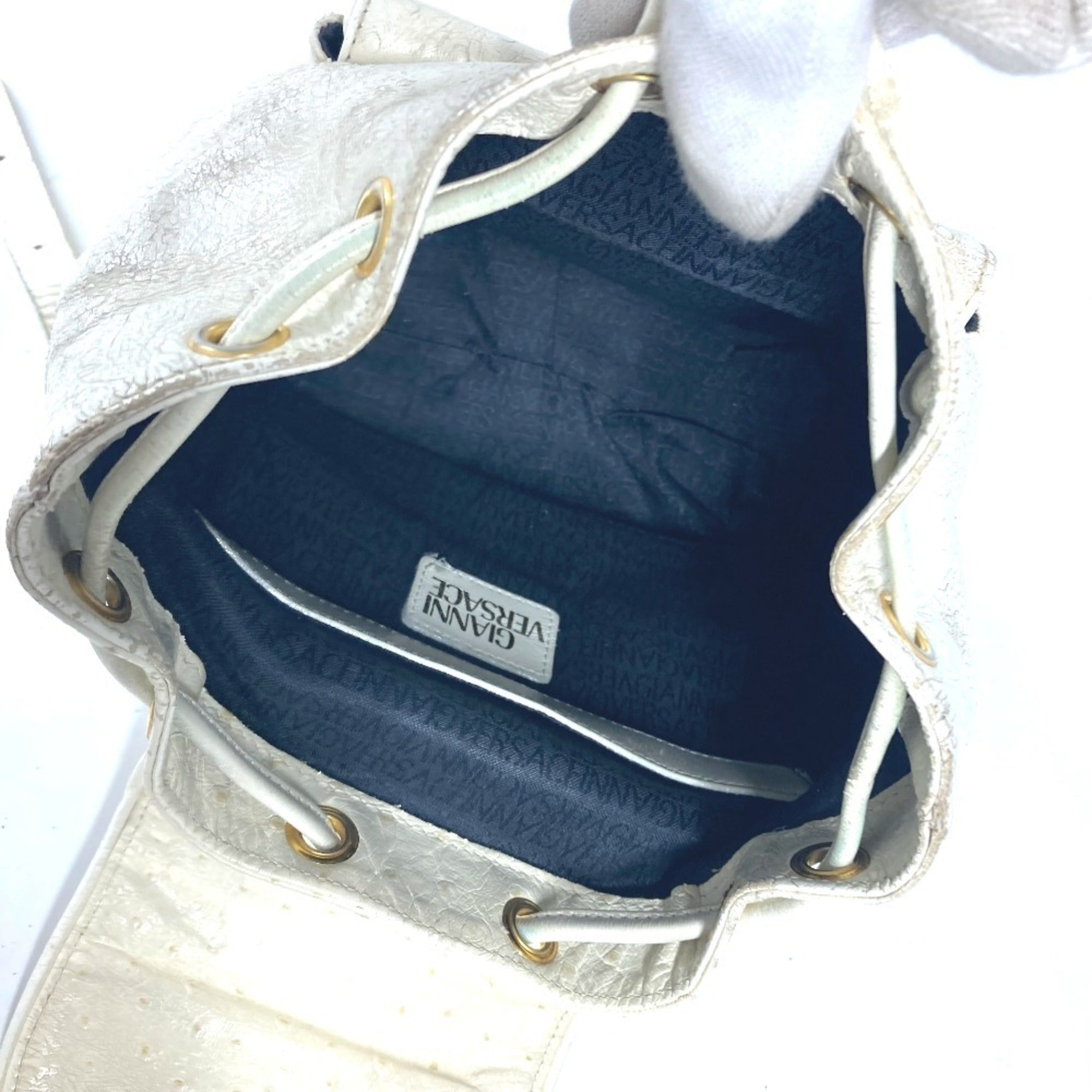 Versace Gold Ivory Leather Backpack (Pre-Owned)