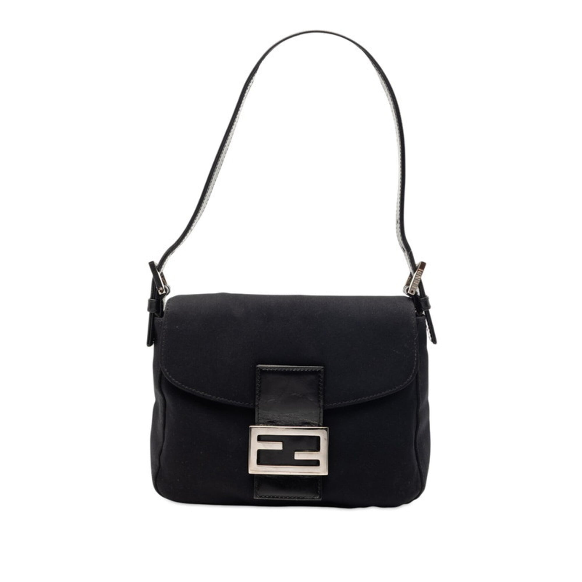 Fendi Black Cotton Canvas Leather Handbag Shoulder Bag (Pre-Owned)