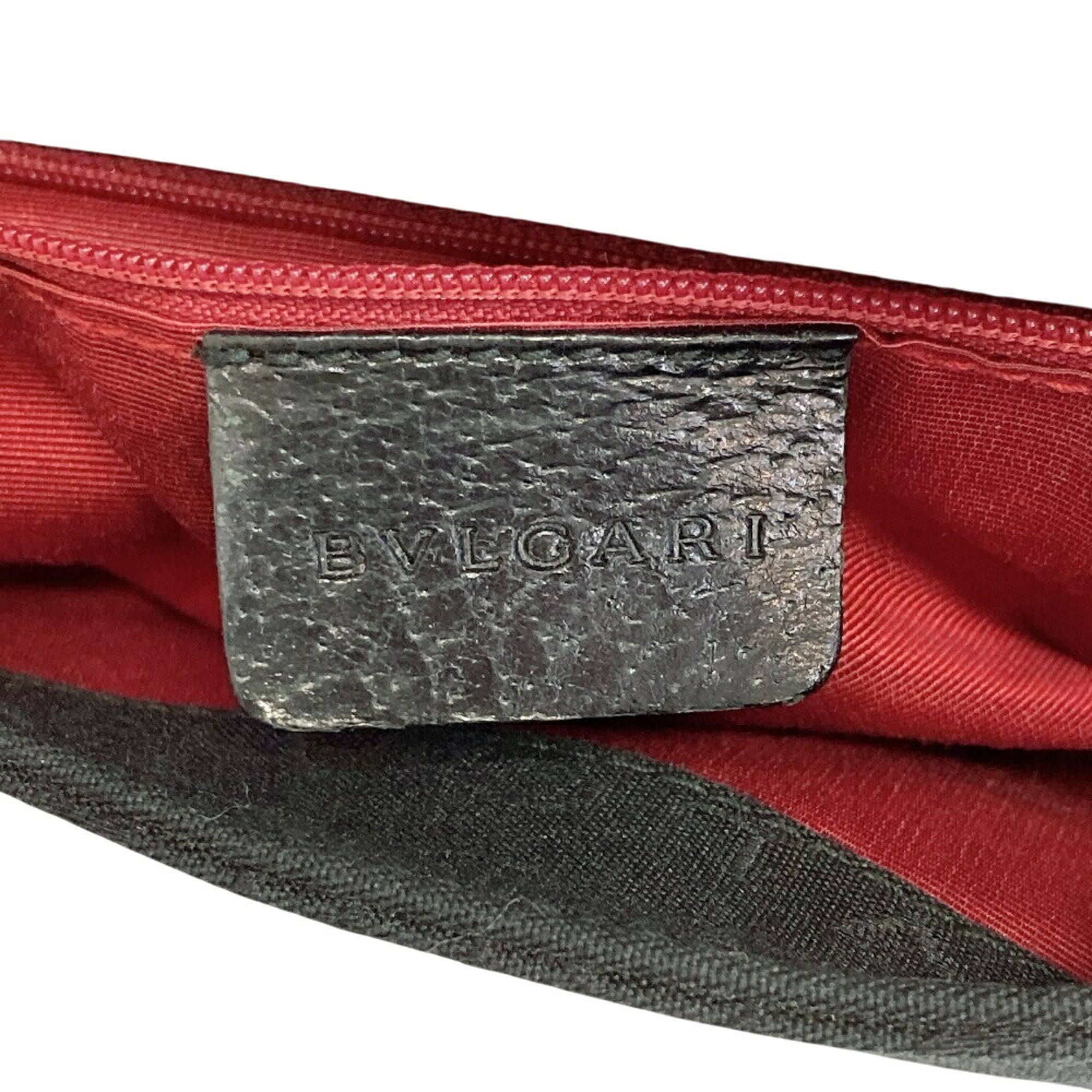 Bvlgari Logomania Black Canvas Leather Pochette Shoulder Bag (Pre-Owned)