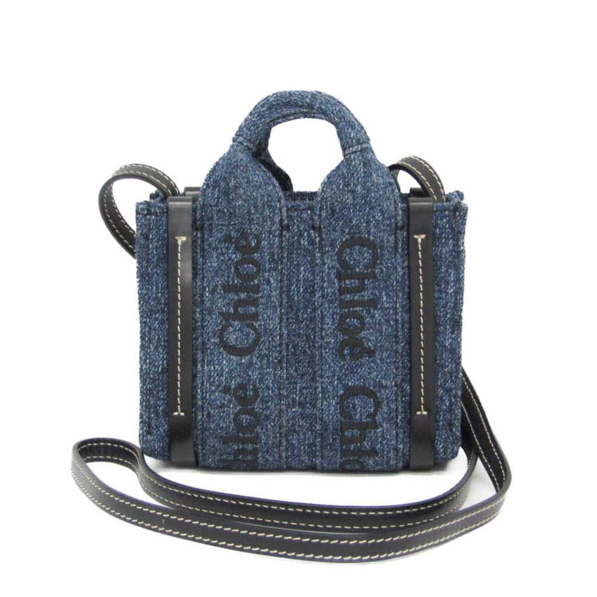 Chloé Black Blue Denim Leather Handbag Shoulder Bag (Pre-Owned)