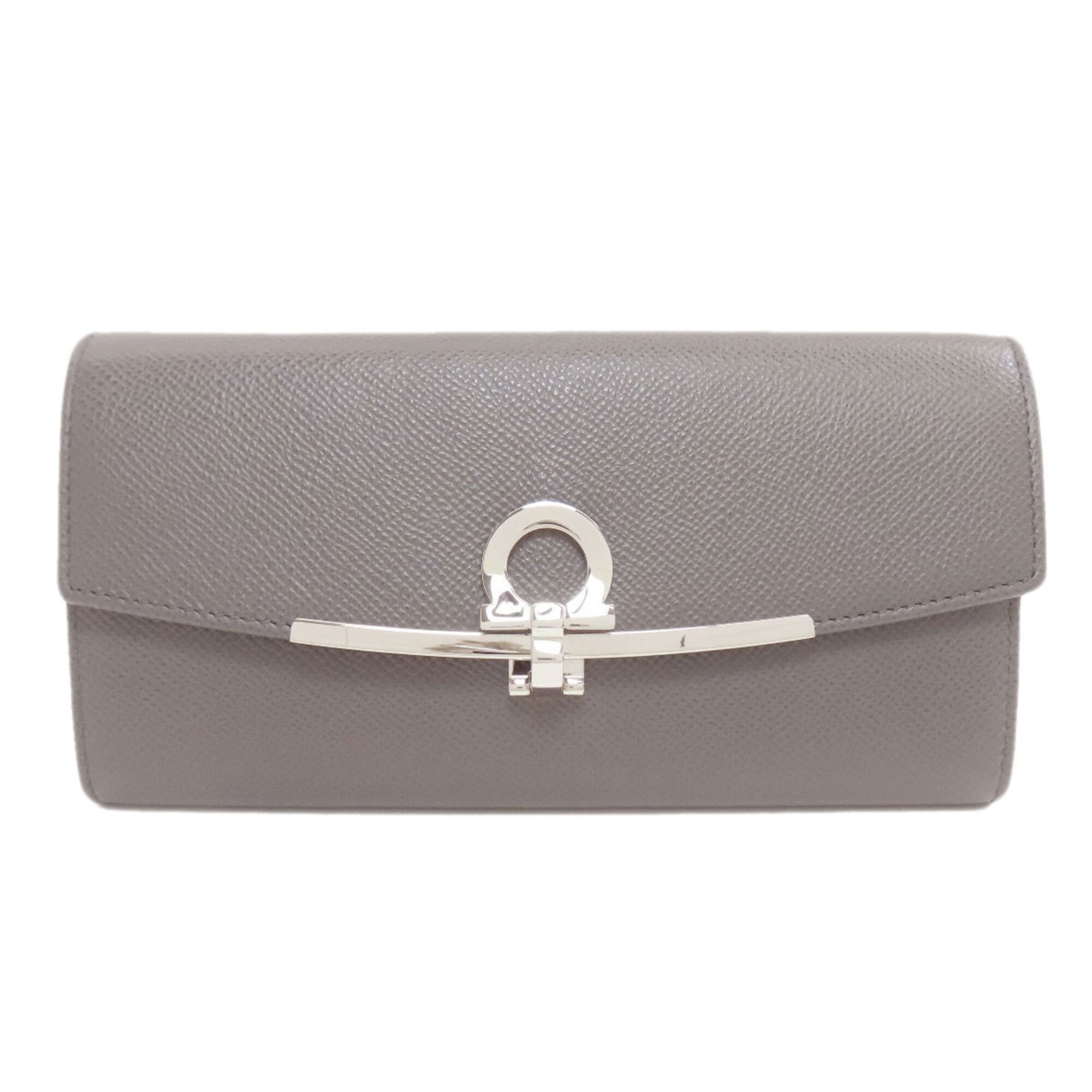 Salvatore Ferragamo Gray Leather Long Wallet (Bi-Fold) (Pre-Owned)