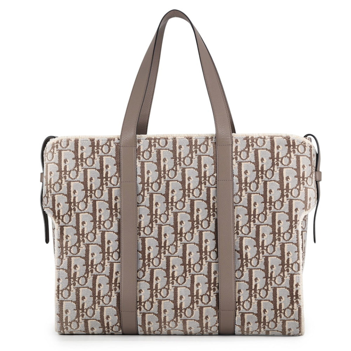 Christian Dior Brown Light Blue Pile Fabric Leather Tote Bag (Pre-Owned)