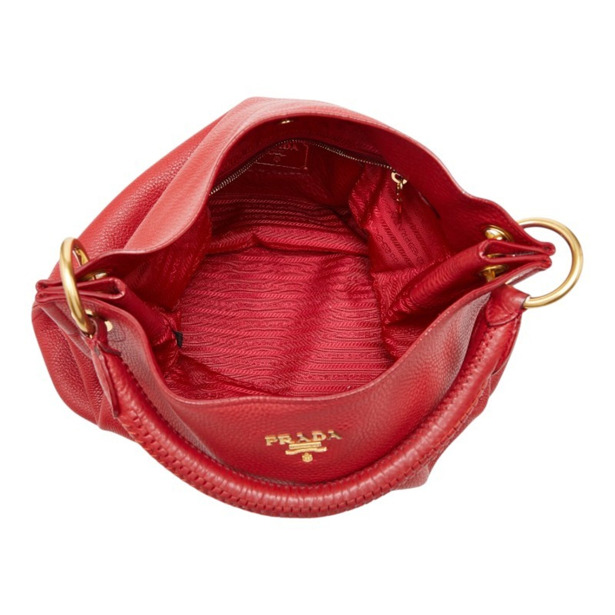 Prada Red Color Leather Shoulder Bag Tote Bag (Pre-Owned)