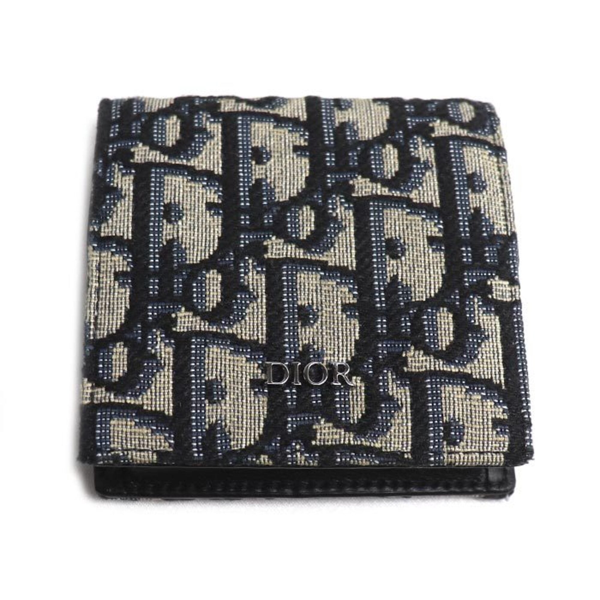 Christian Dior Beige Navy Jacquard Coin Purse/Coin Case (Pre-Owned)