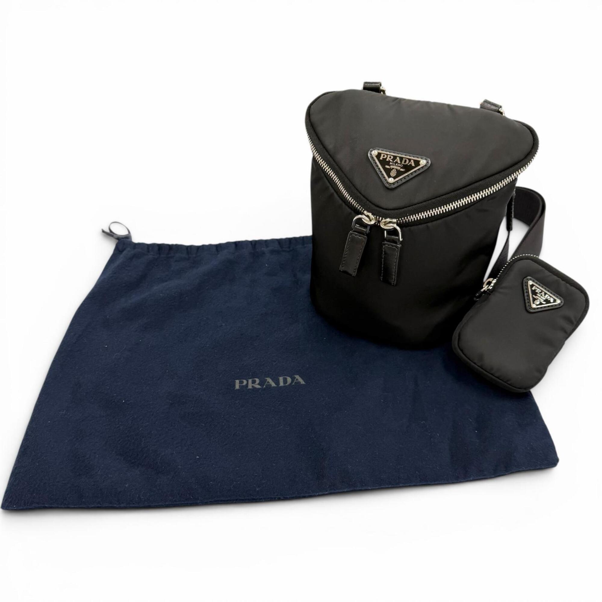 Prada Black Nylon Leather Pouch Shoulder Bag (Pre-Owned)