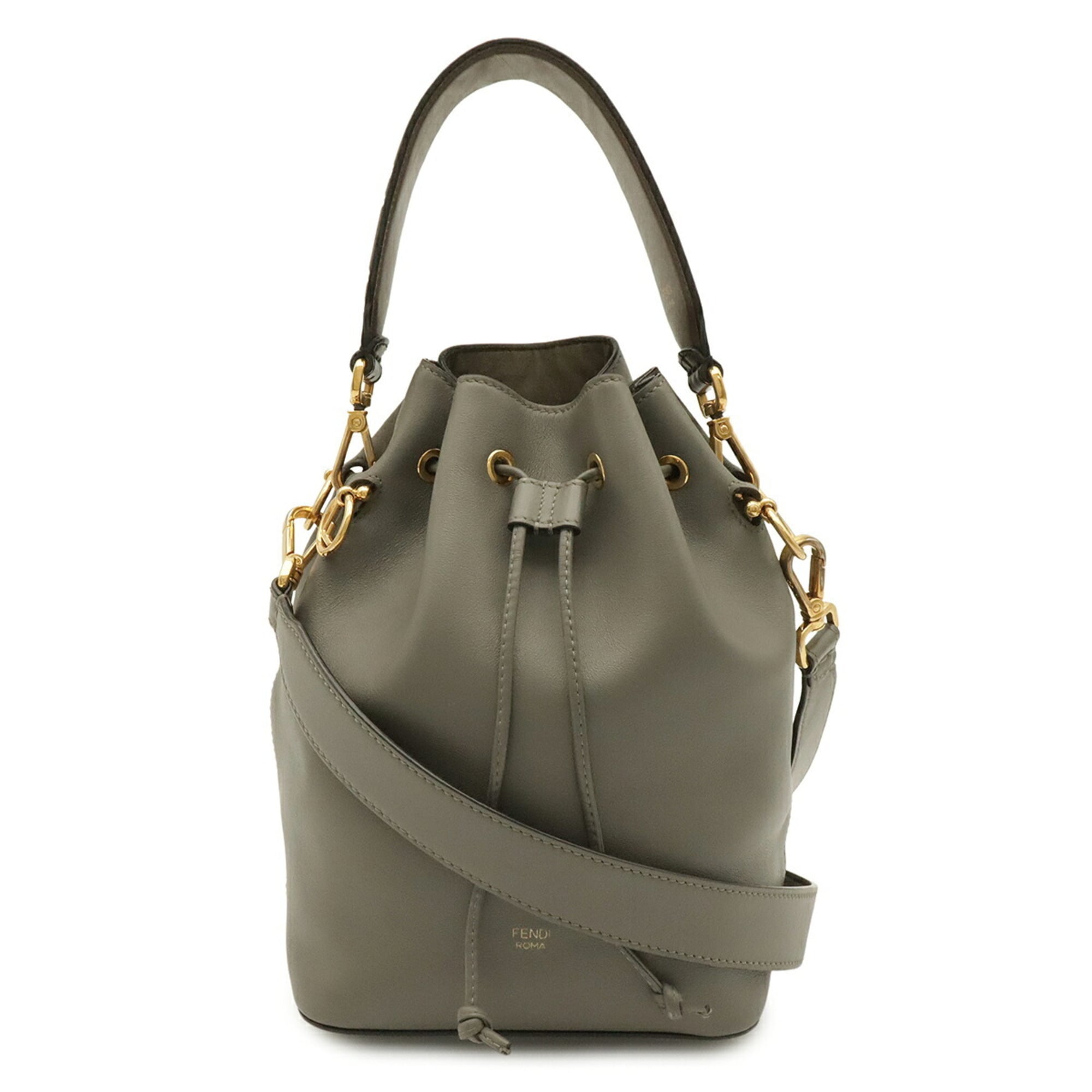 Fendi Brown Gray Leather Handbag Shoulder Bag (Pre-Owned)