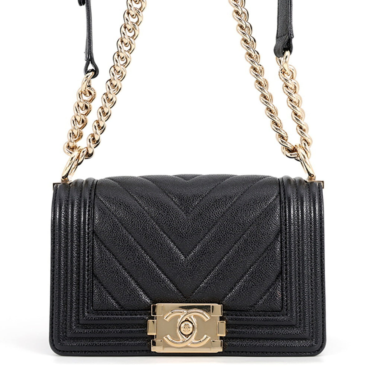 Chanel Black Grained Calfskin Handbag Shoulder Bag (Pre-Owned)