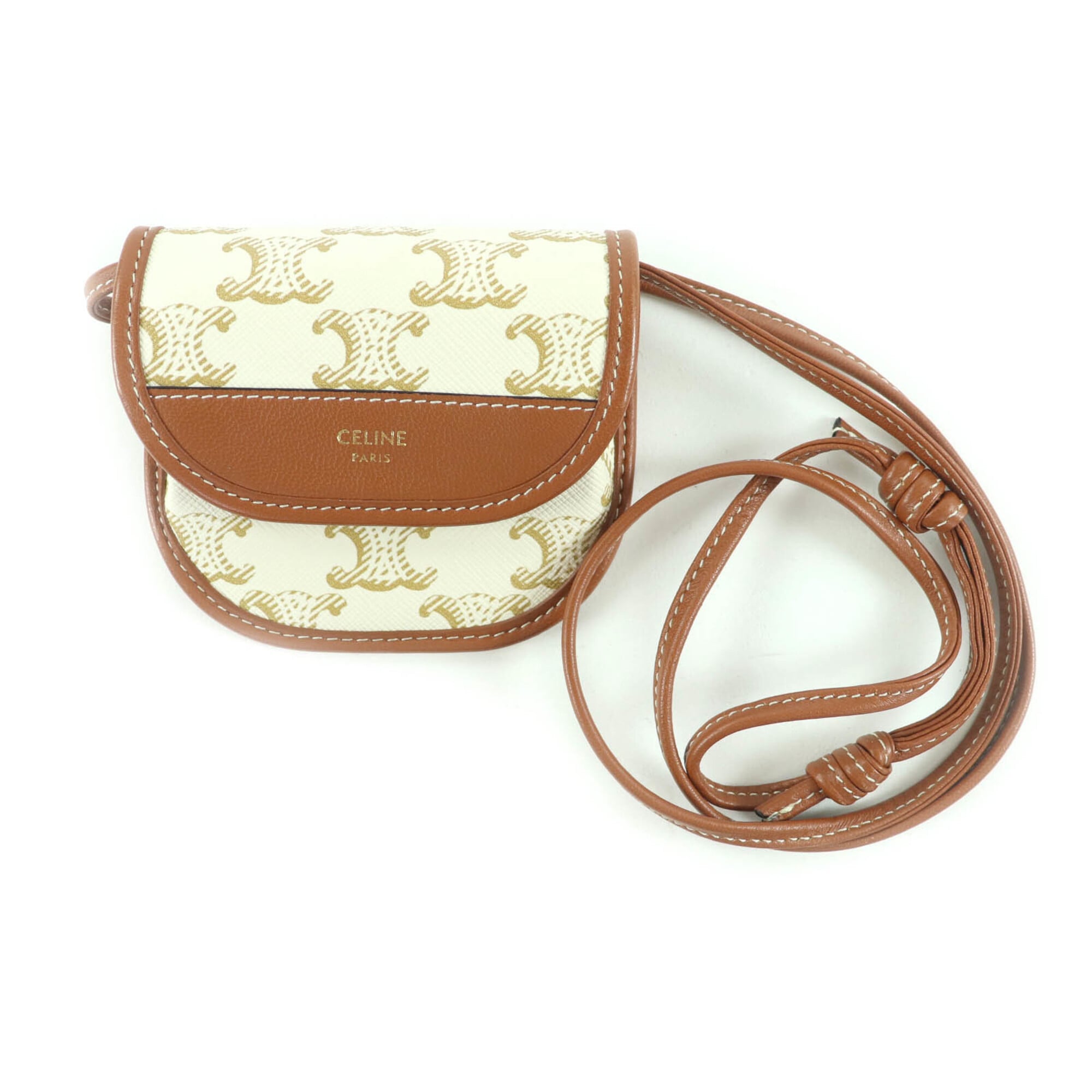 Celine Brown White Pvc Leather Coin Purse/Coin Case (Pre-Owned)