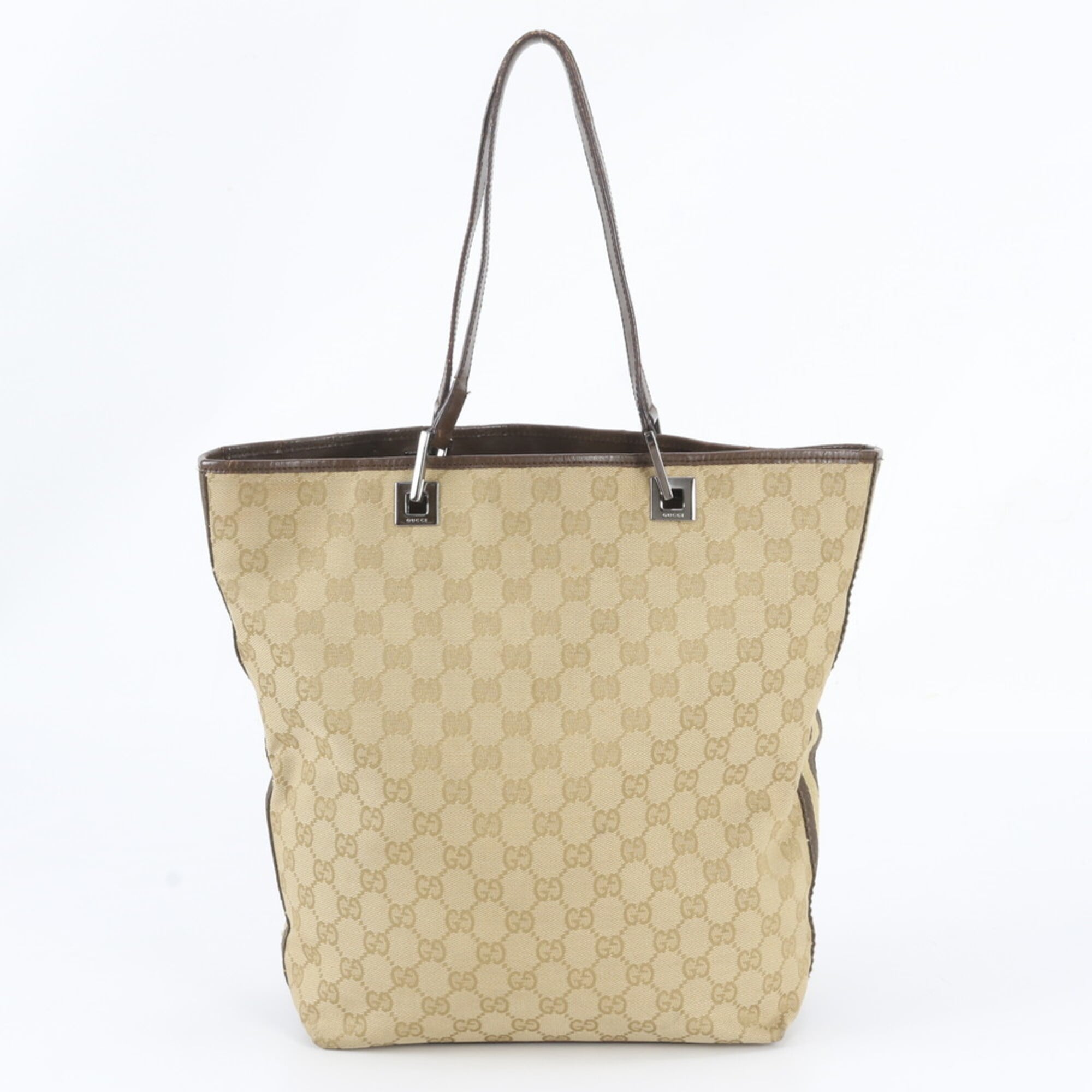 Gucci Gg Canvas Beige Gg Canvas Leather Shoulder Bag Tote Bag (Pre-Owned)