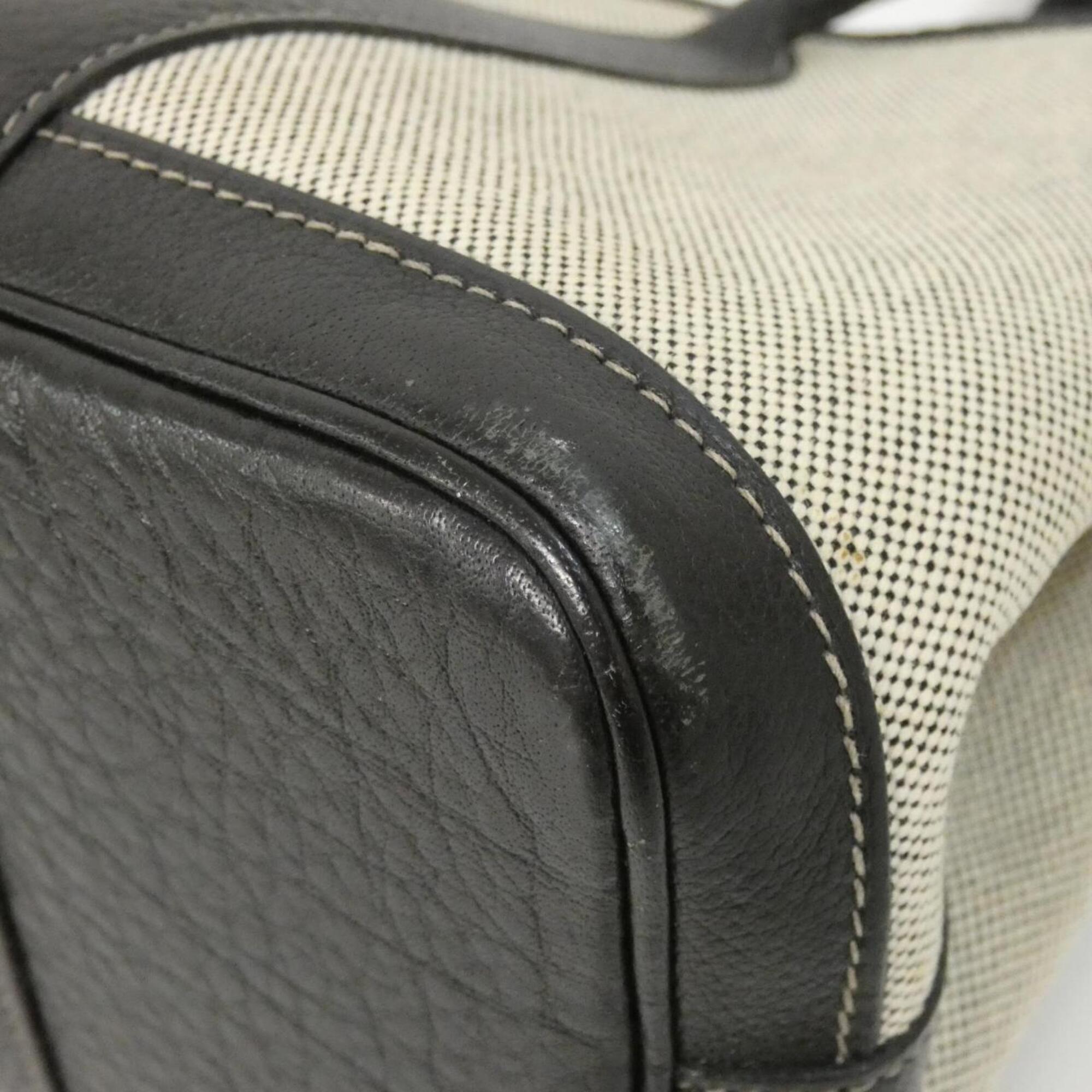 Hermes Black Toile H Buffle Skipper Leather Handbag (Pre-Owned)