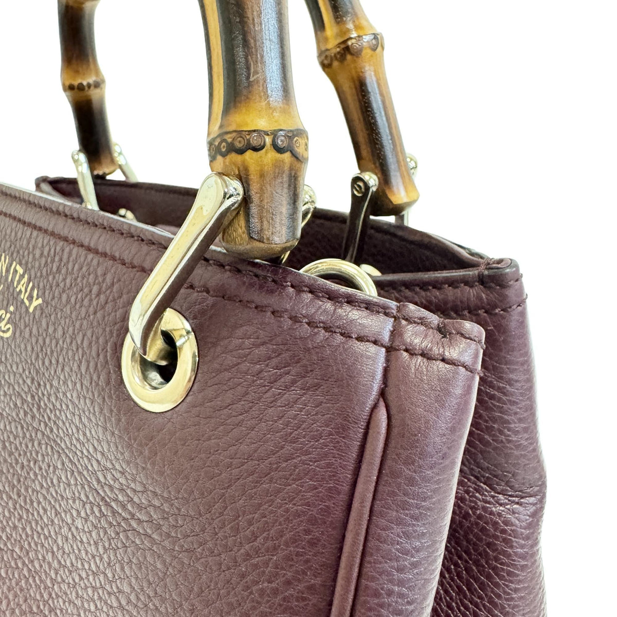 Gucci Wine Bamboo Leather Handbag Shoulder Bag (Pre-Owned)