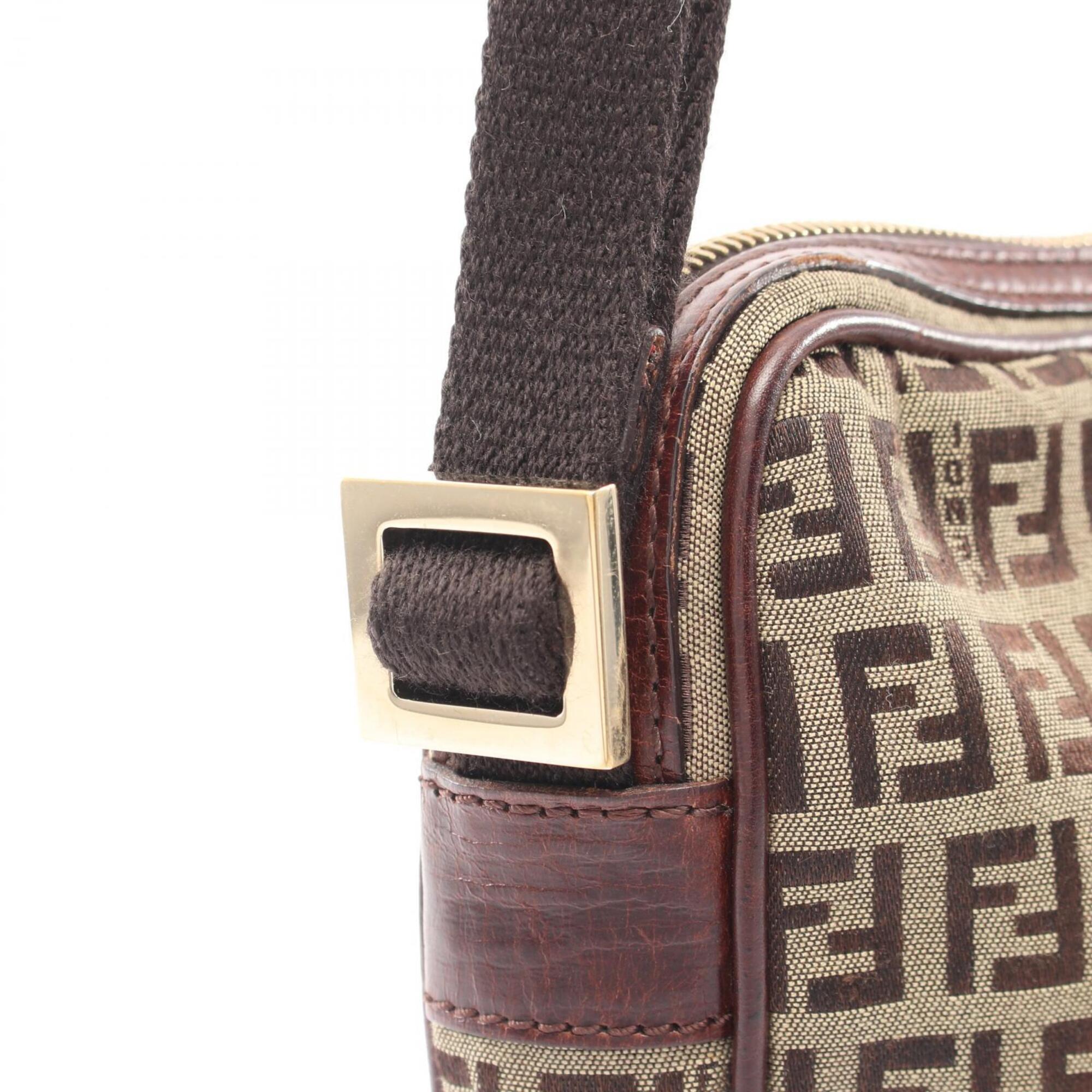 Fendi Beige Brown Canvas Leather Handbag Shoulder Bag (Pre-Owned)
