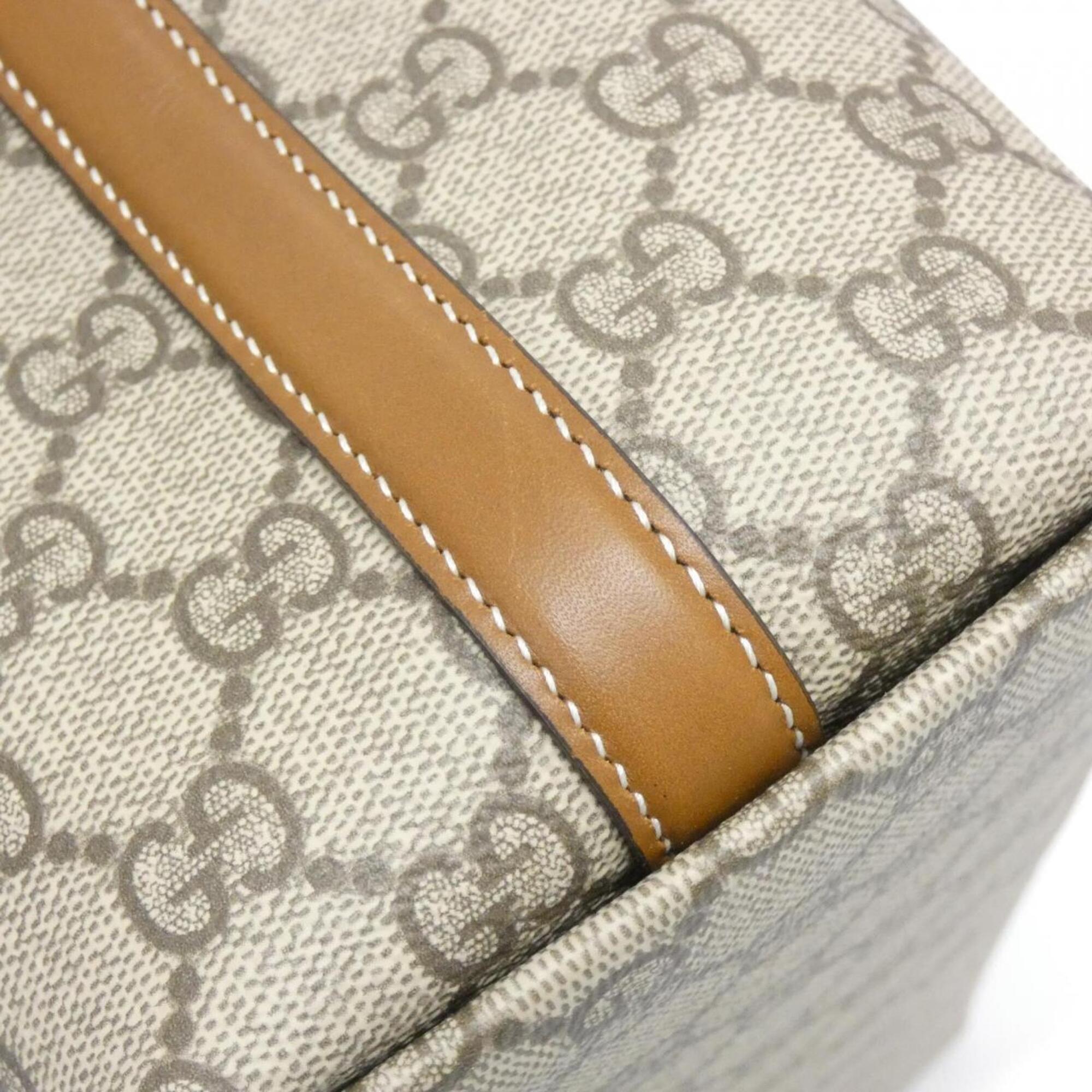 Gucci Beige Dark Brown Coated Canvas Leather Handbag (Pre-Owned)