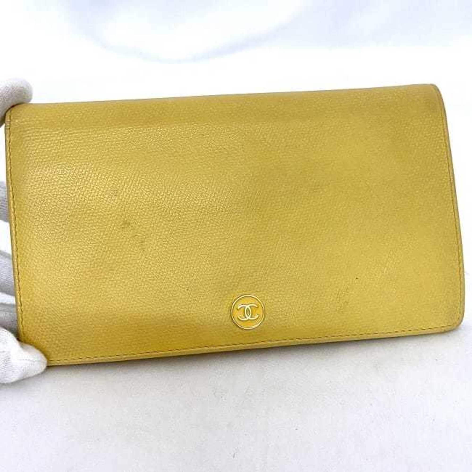 Chanel Yellow Leather Long Wallet (Bi-Fold) (Pre-Owned)