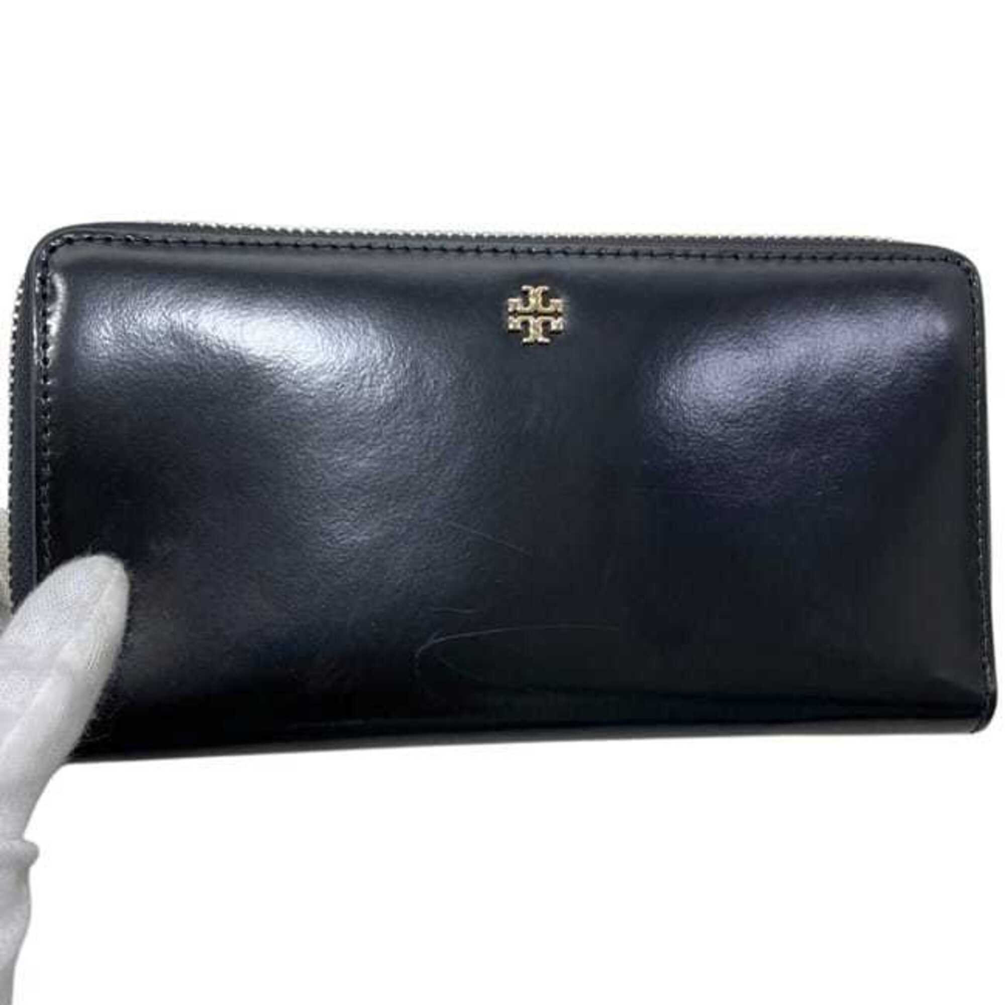 Tory Burch Black Leather Long Wallet (Bi-Fold) (Pre-Owned)