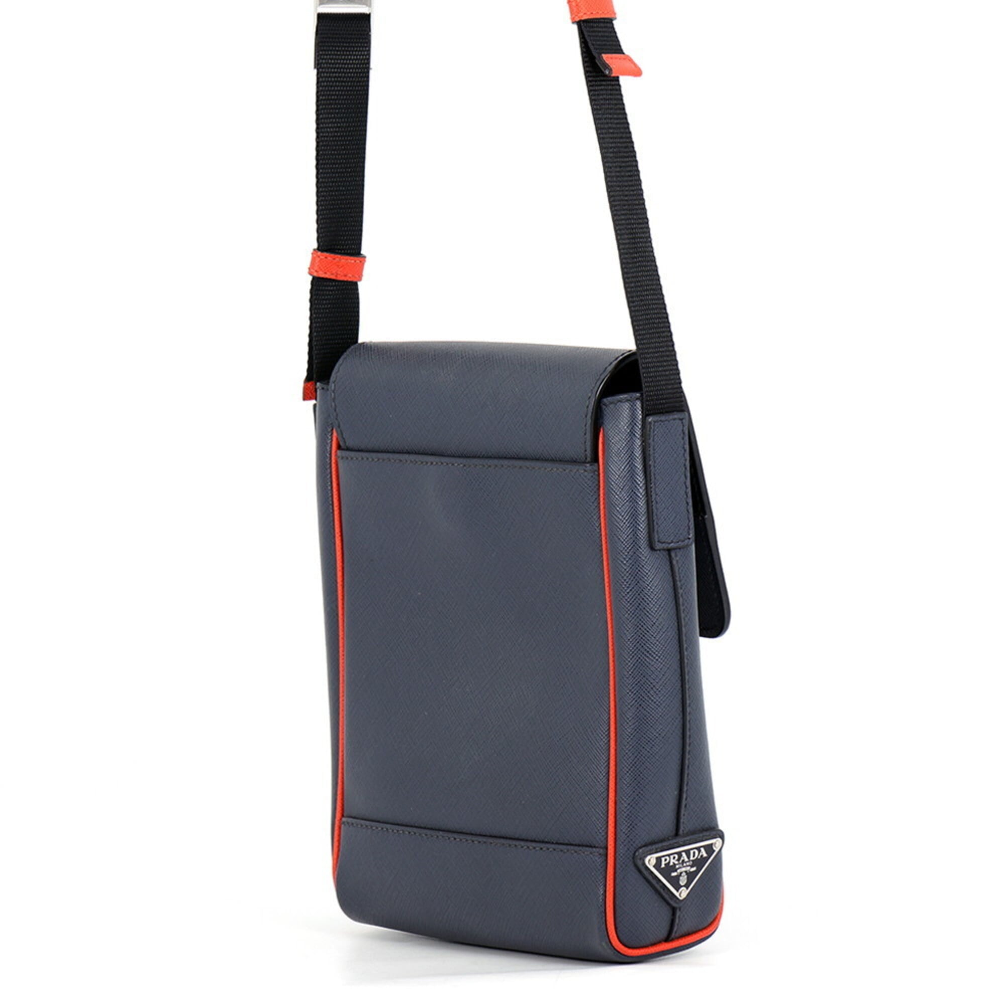 Prada Navy Orange Leather Handbag Shoulder Bag (Pre-Owned)