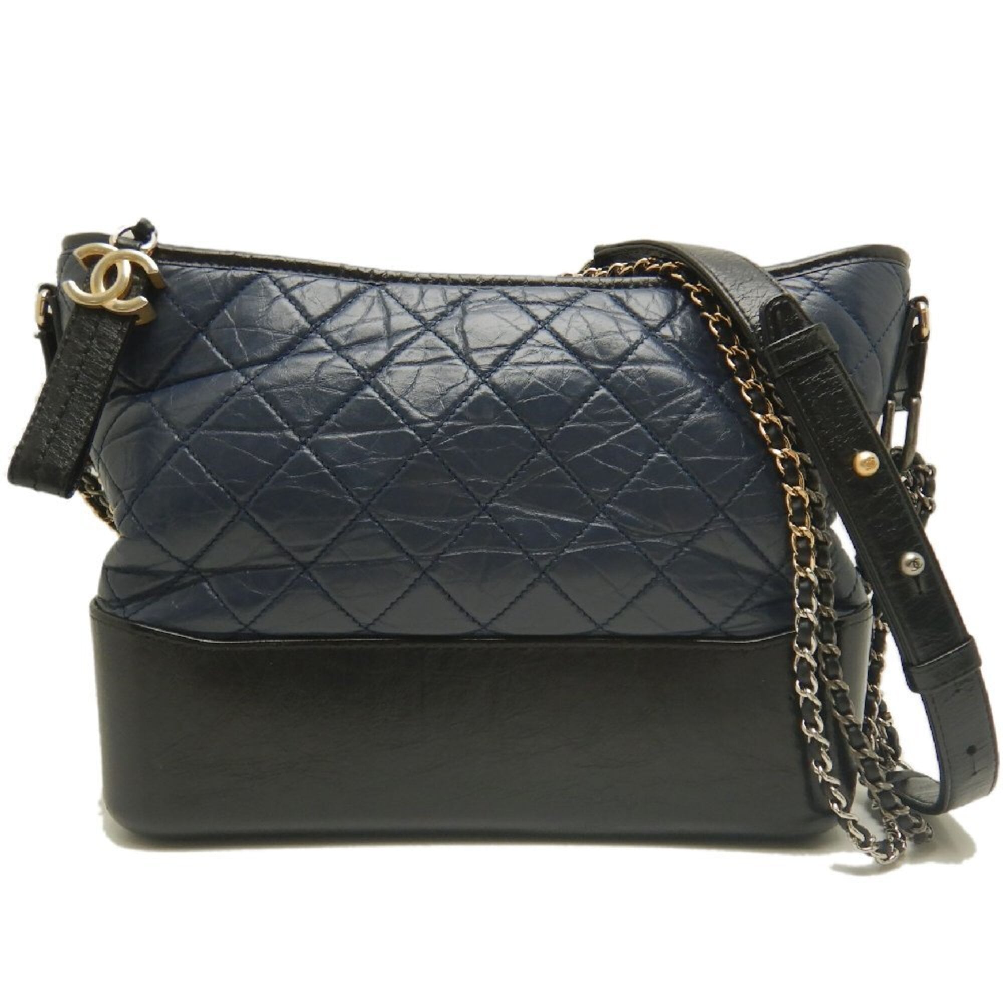 Chanel Black Navy Leather Shoulder Bag (Pre-Owned)