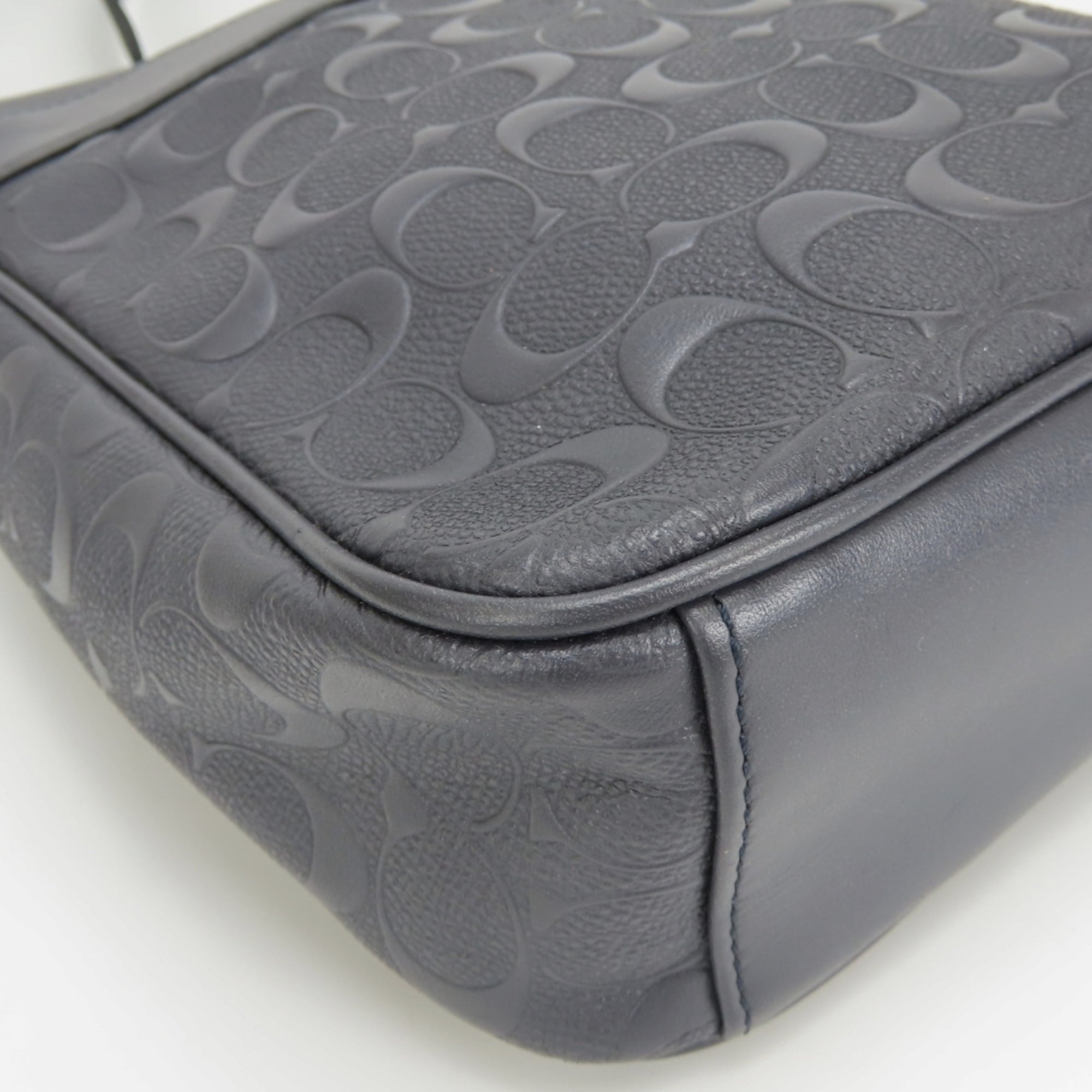 Coach Signature Black Gray Navy Leather Shoulder Bag (Pre-Owned)