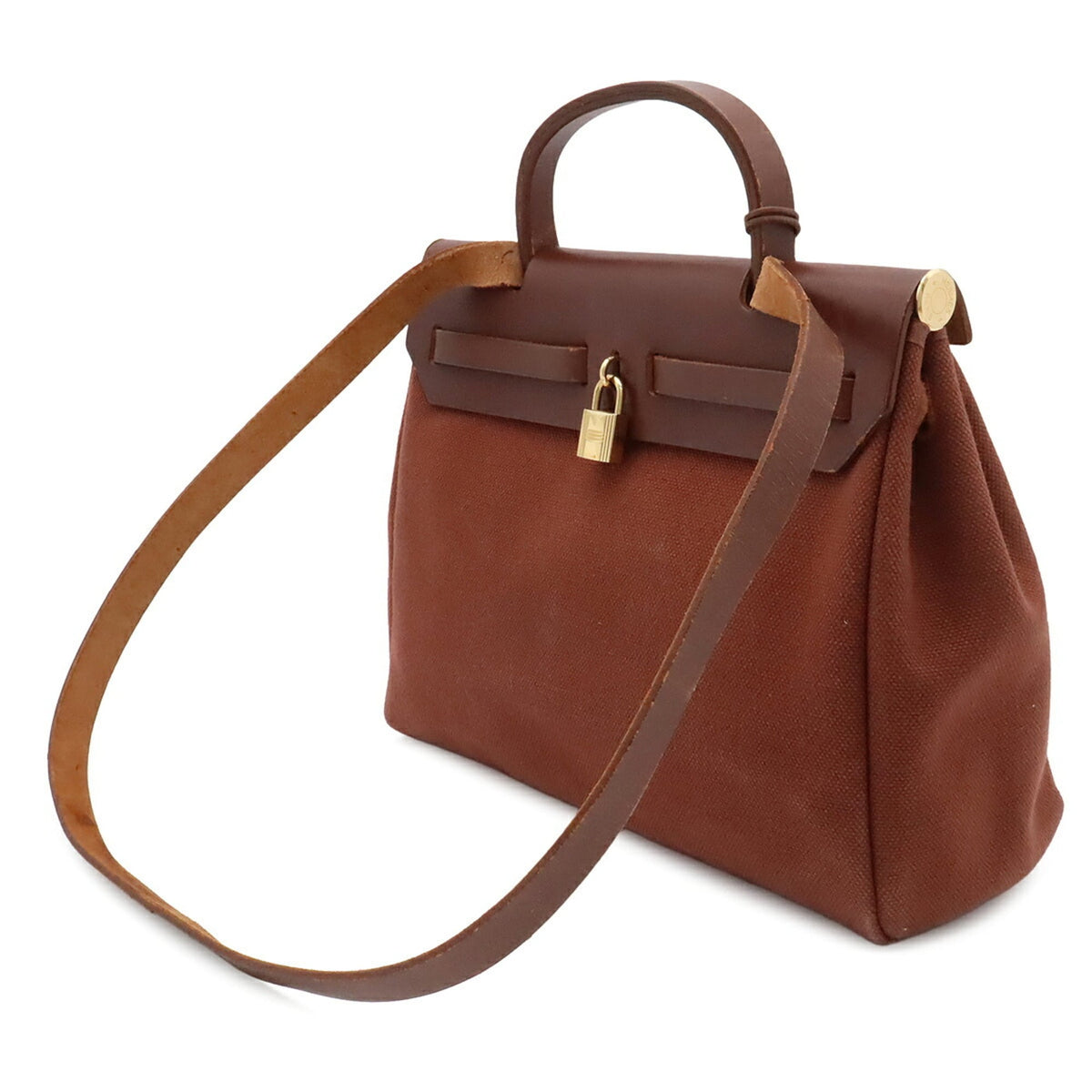 Hermes Brown Canvas Handbag Shoulder Bag (Pre-Owned)