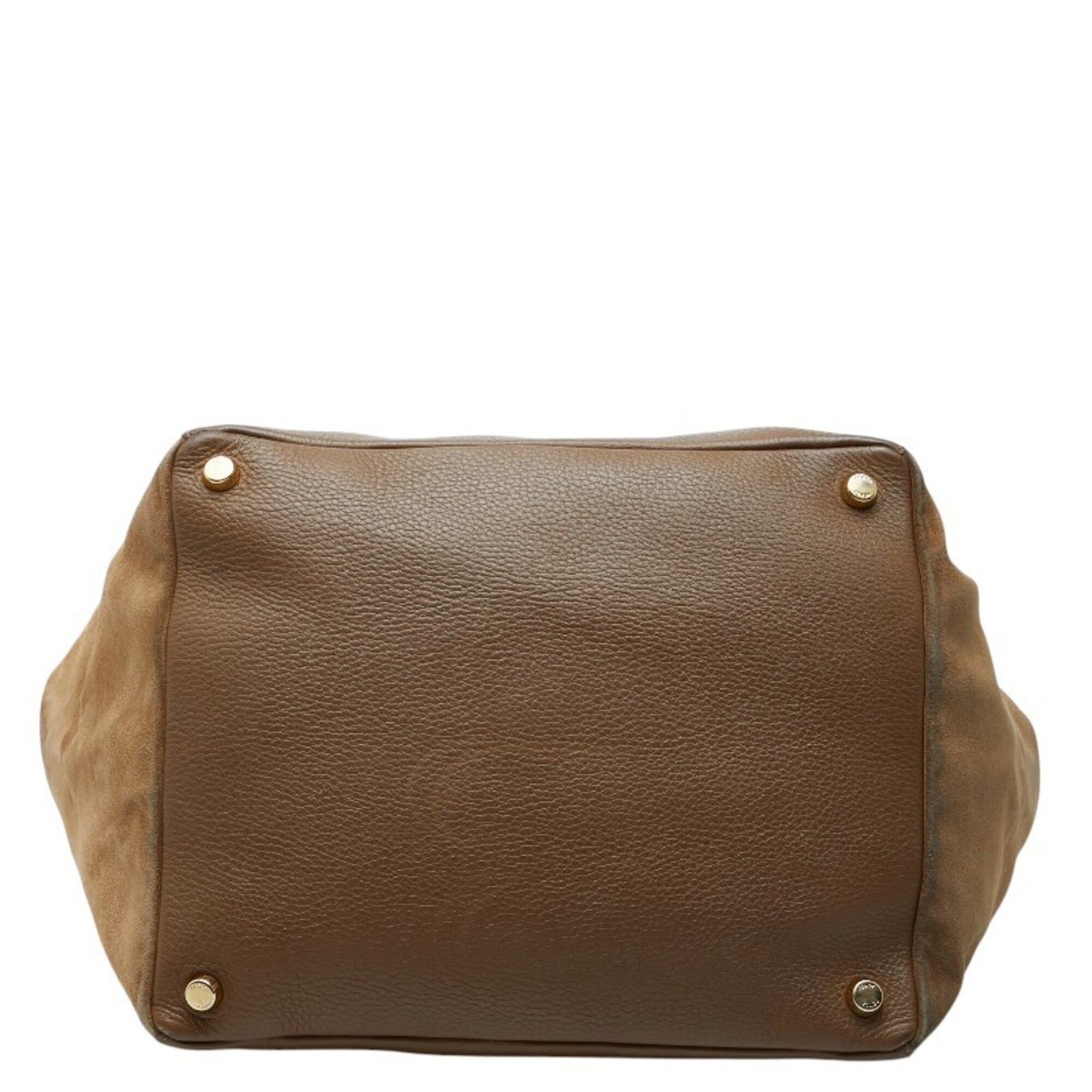 Fendi Brown Leather Suede Boston Bag Shoulder Bag Tote Bag (Pre-Owned)