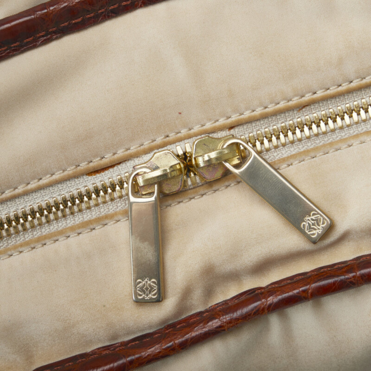 Loewe Beige Brown Nylon Leather Boston Bag Handbag (Pre-Owned)