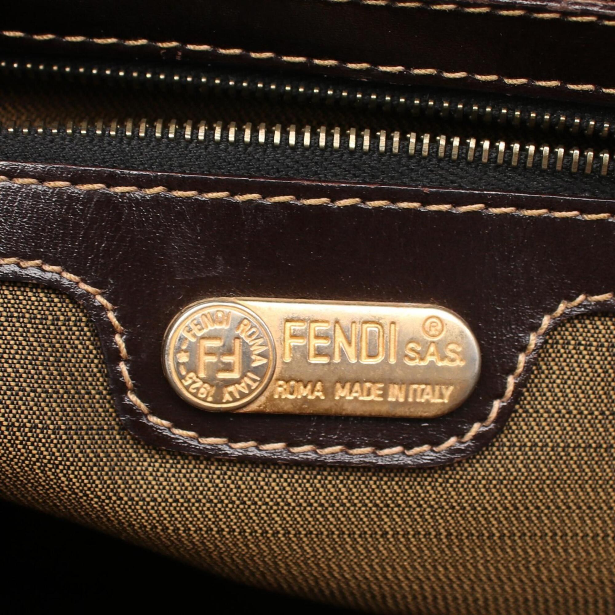 Fendi Zucca Brown Canvas Leather Handbag Tote Bag (Pre-Owned)