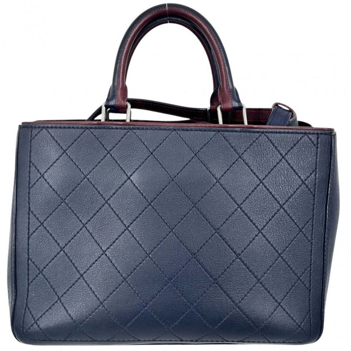 Chanel Bordeaux Navy Leather Handbag Shoulder Bag (Pre-Owned)
