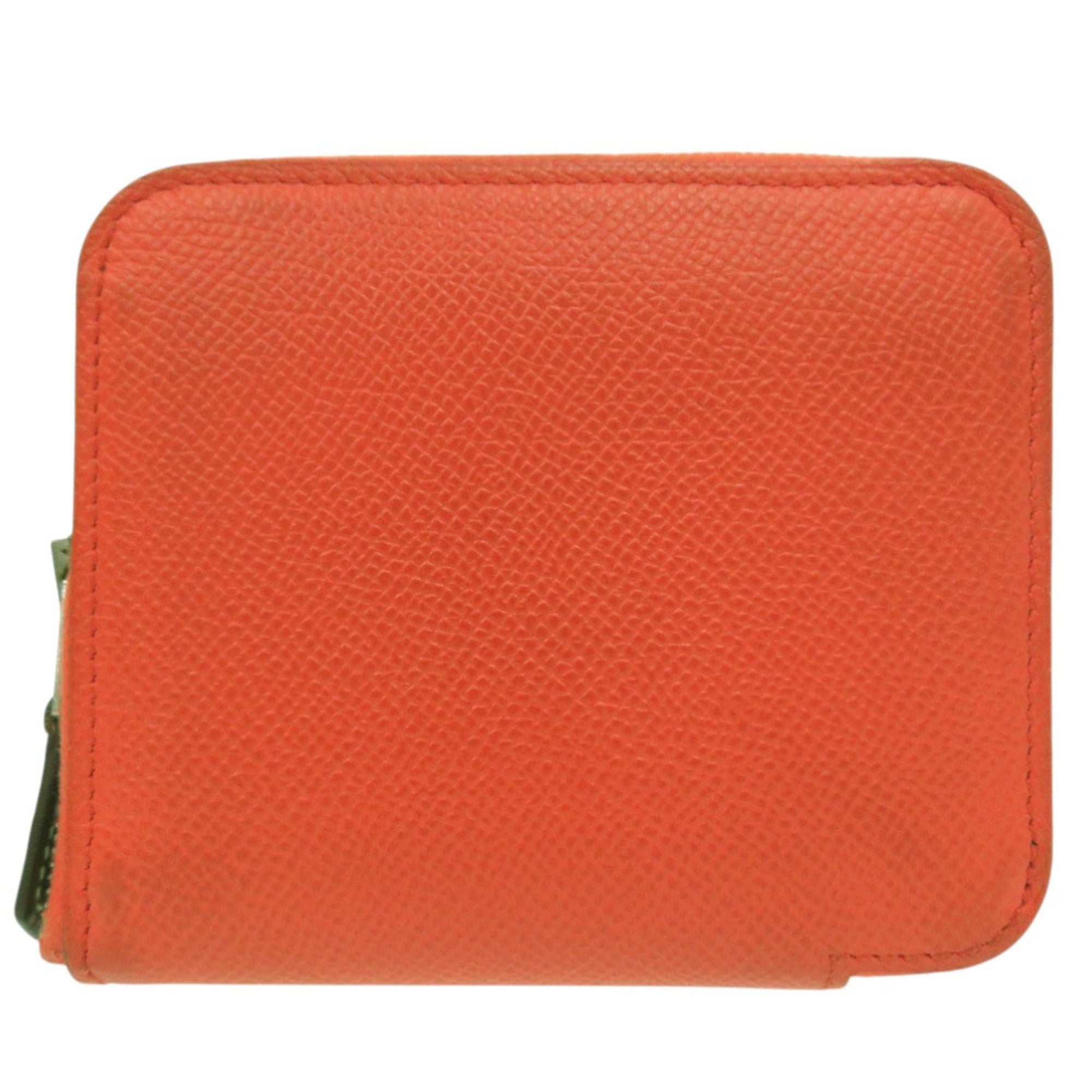 Hermes Orange Leather Silk Coin Purse/Coin Case (Pre-Owned)