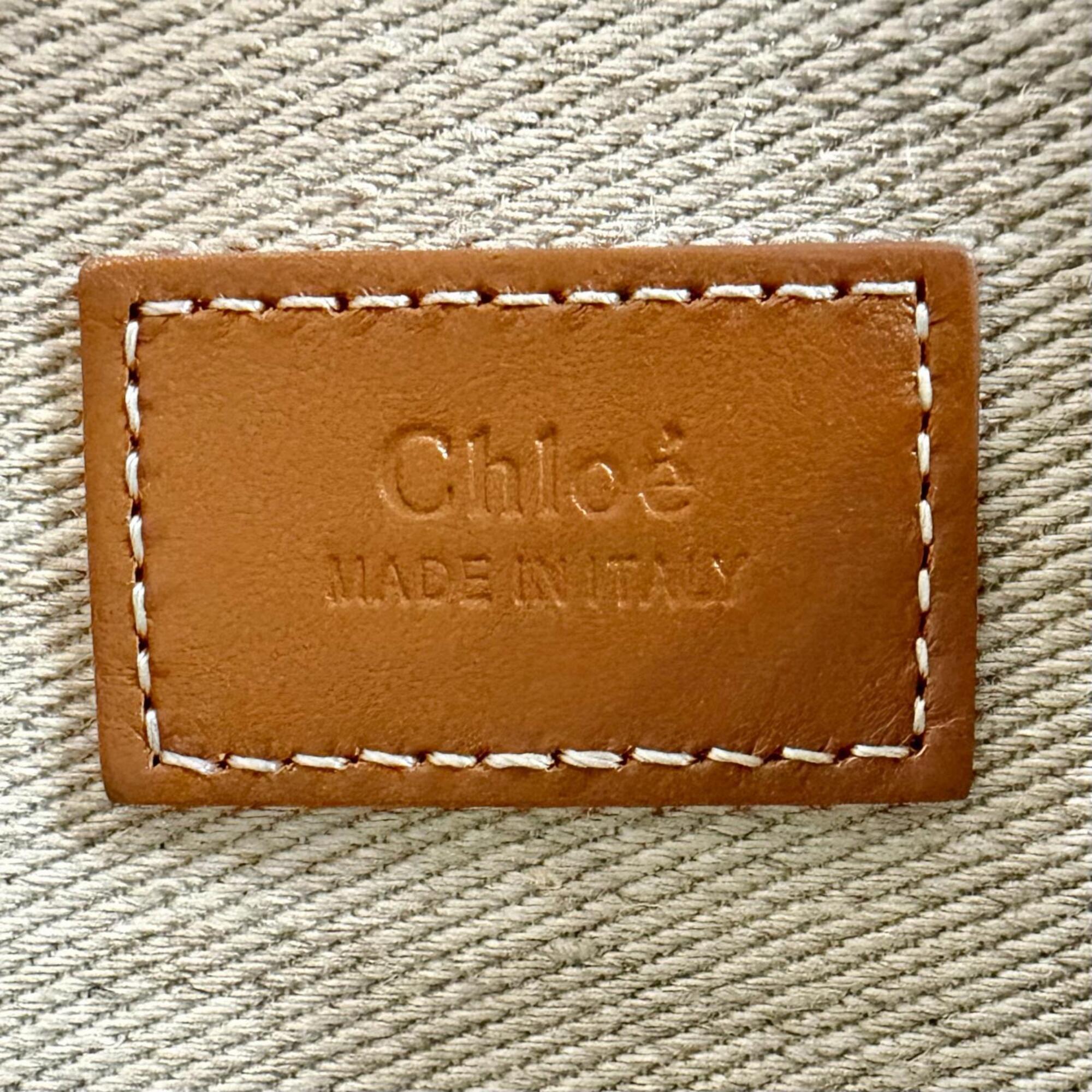 Chloé Beige Leather Linen Handbag Tote Bag (Pre-Owned)