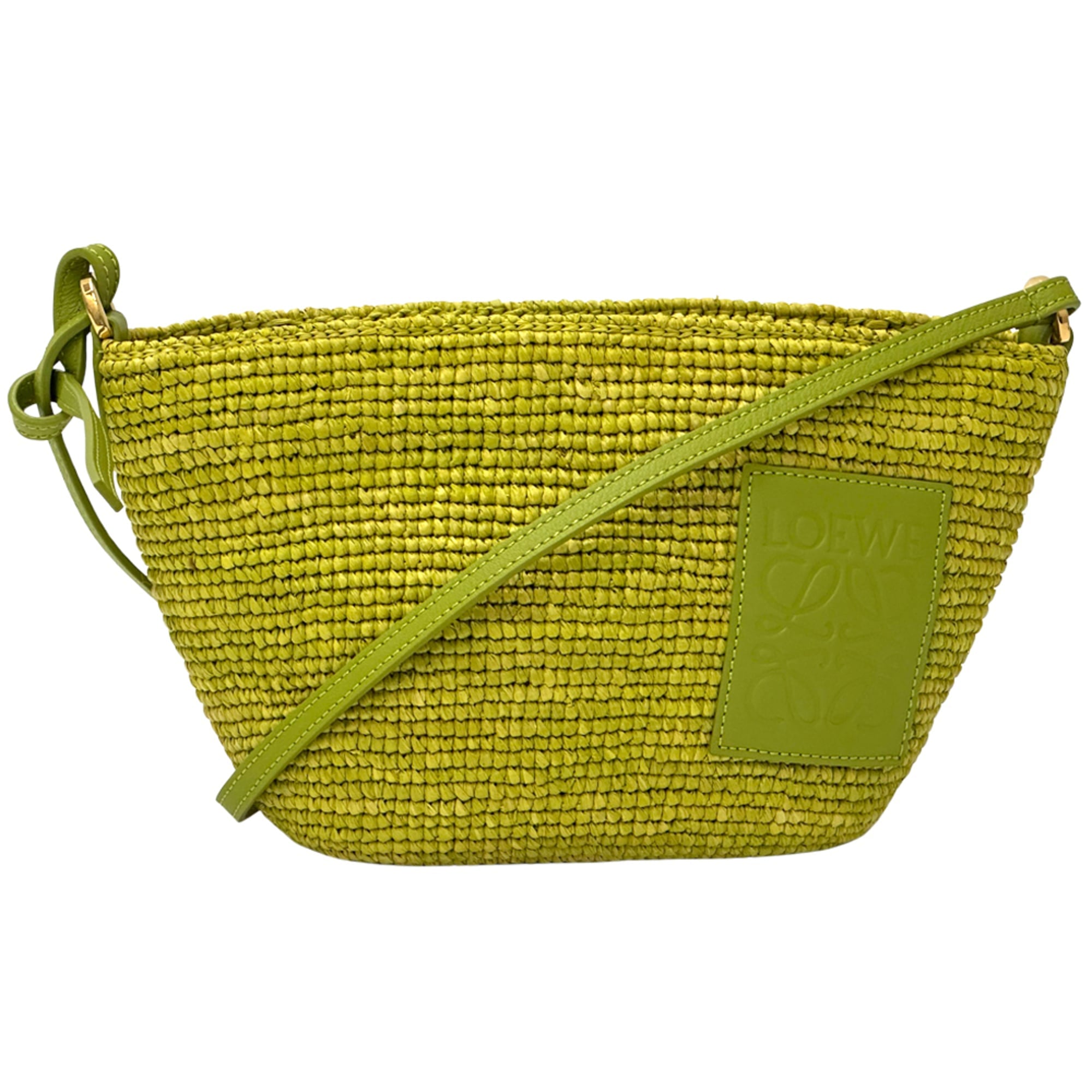 Loewe Green Raffia Leather Handbag Shoulder Bag (Pre-Owned)