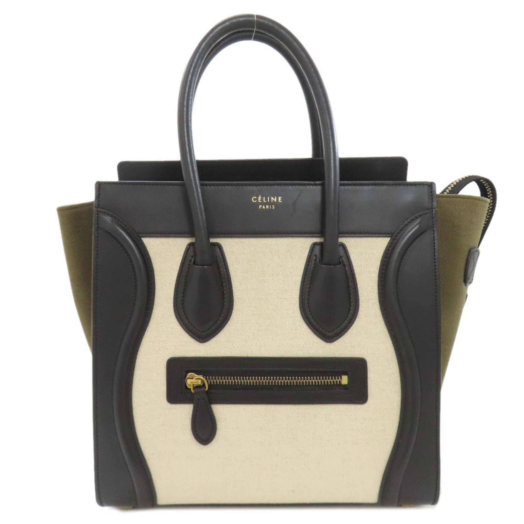 Celine Black Green White Leather Canvas Handbag (Pre-Owned)