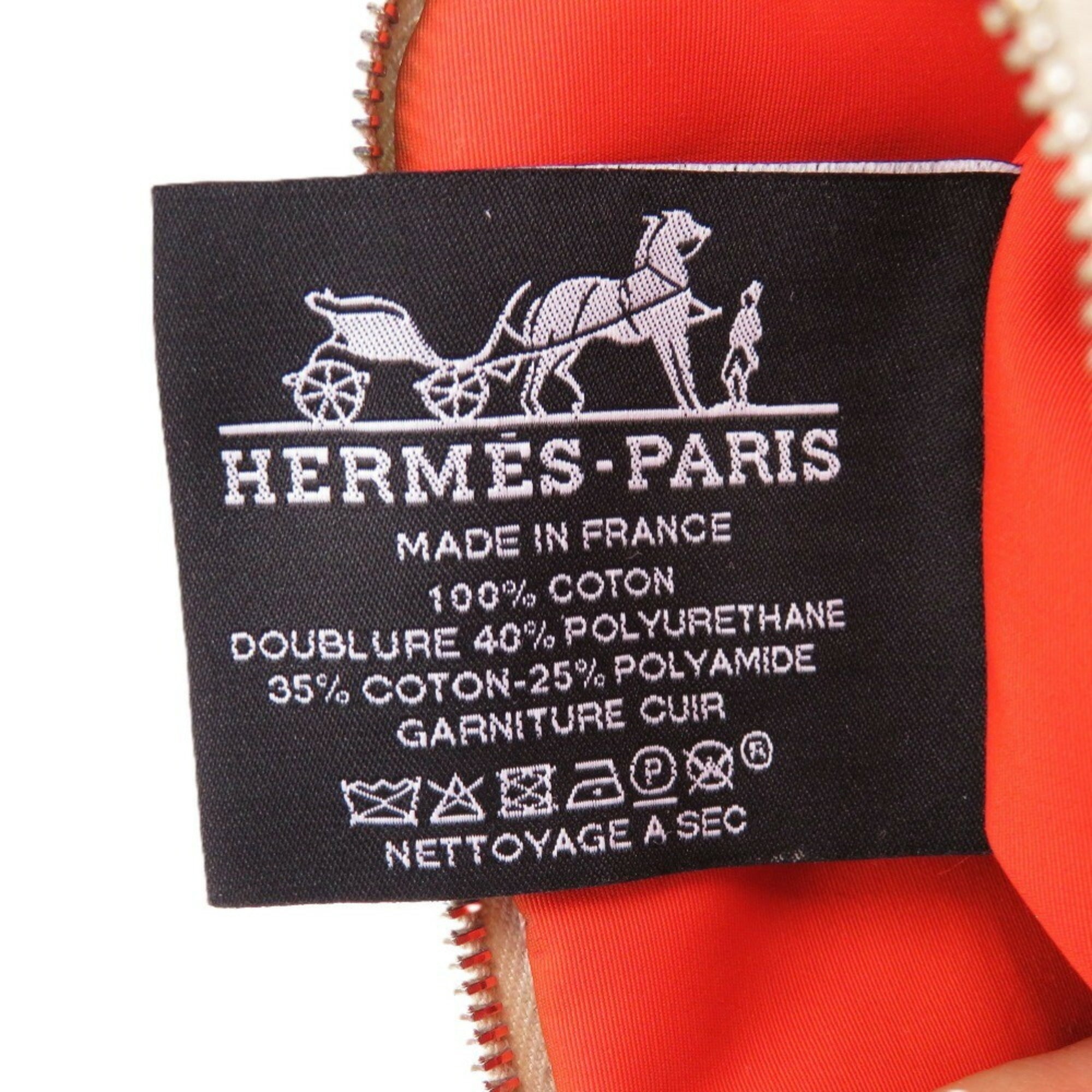 Hermes Beige Orange Cotton Leather Pouch (Pre-Owned)