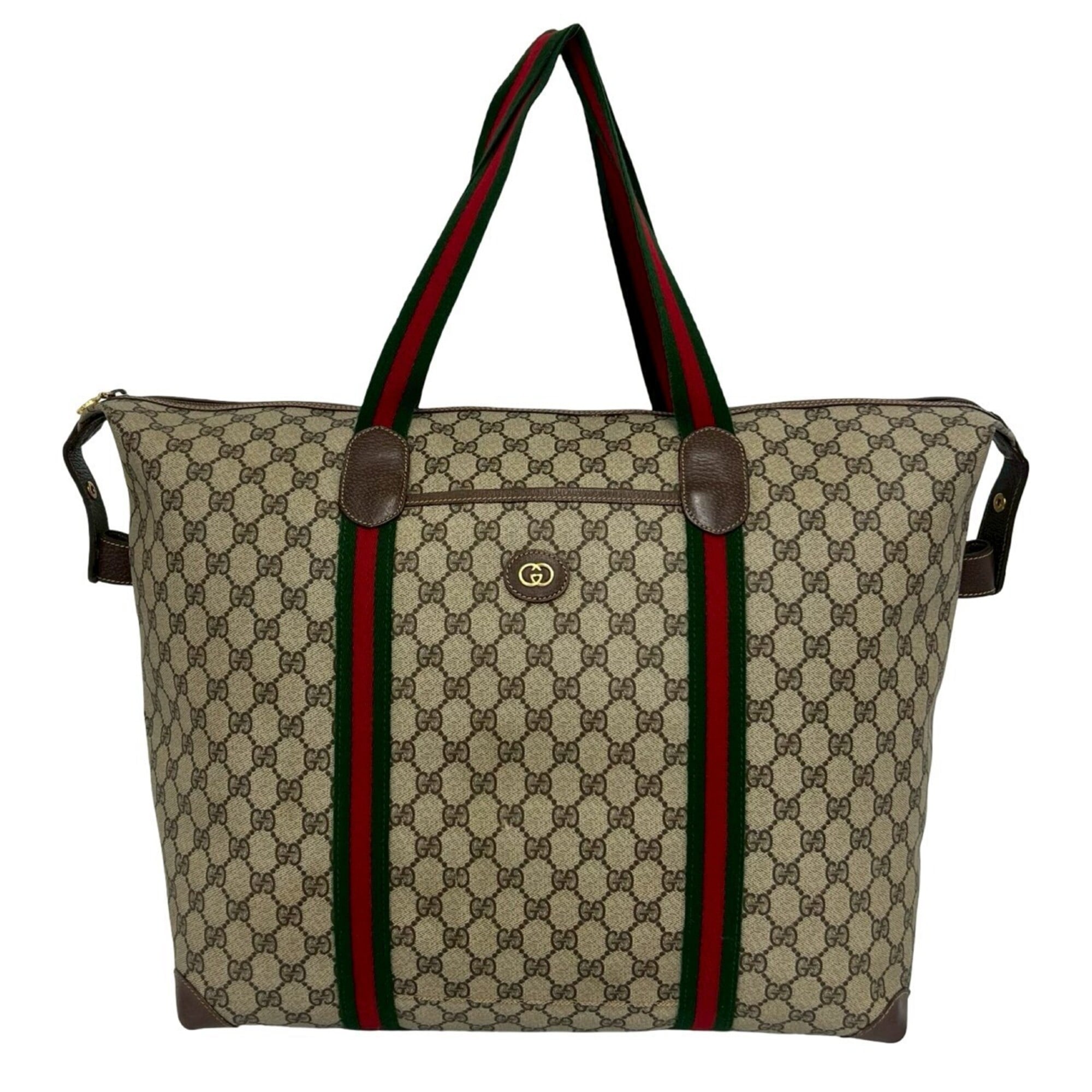 Gucci Brown Green Red Color Pvc Leather Boston Bag Tote Bag (Pre-Owned)
