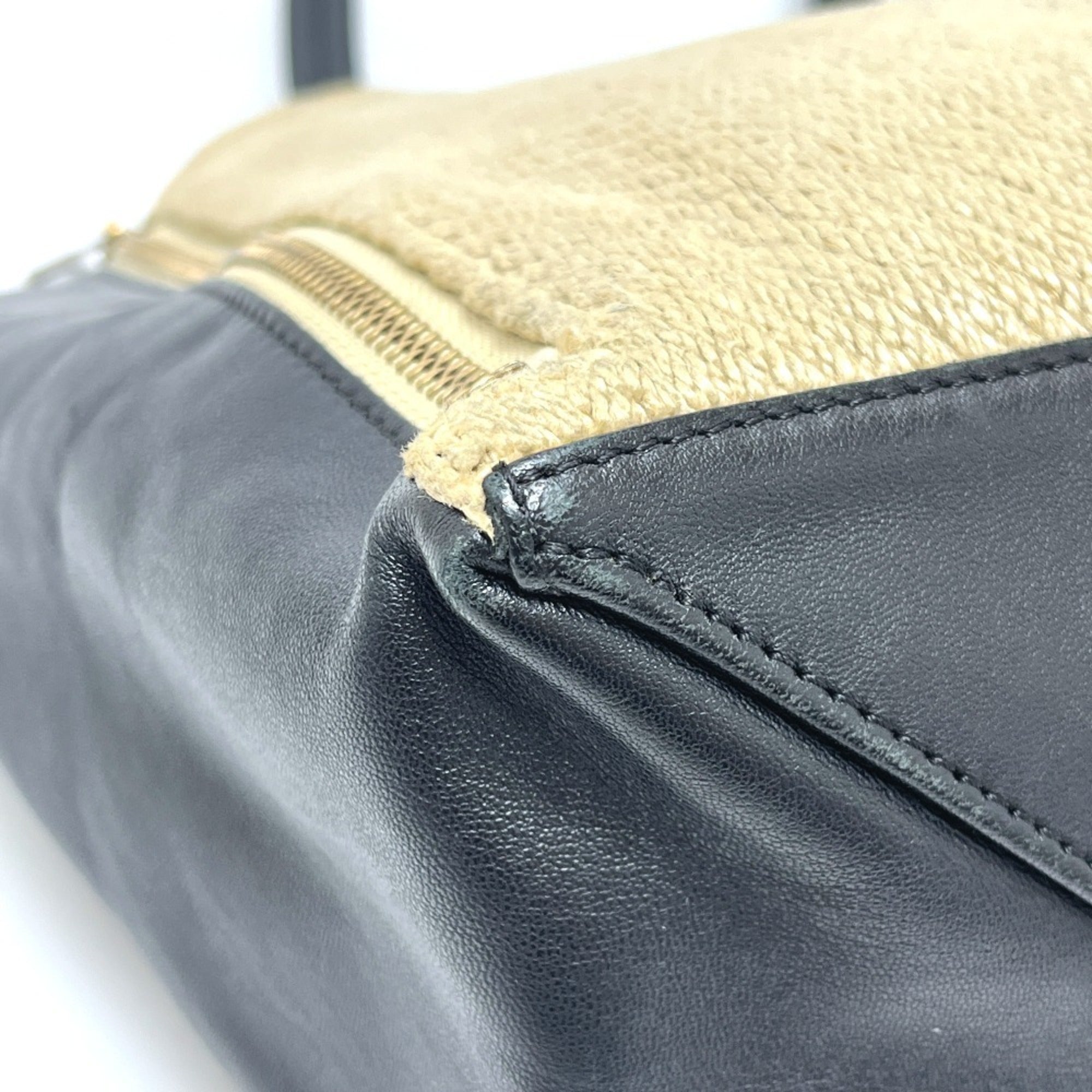 Celine Beige Black Hemp Leather Handbag Tote Bag (Pre-Owned)