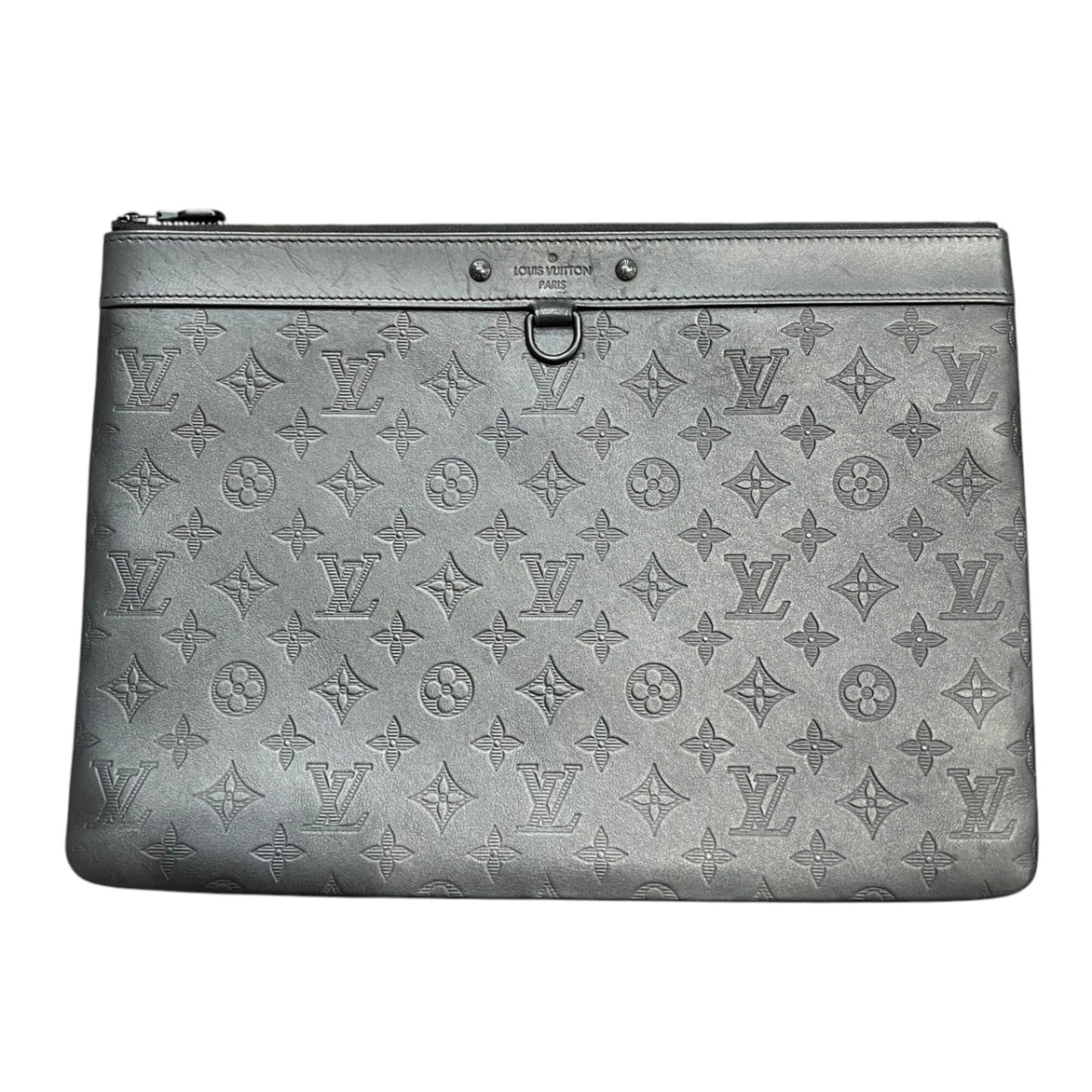 Louis Vuitton Monogram Shadow Black Leather Clutch Bag Pochette (Pre-Owned)