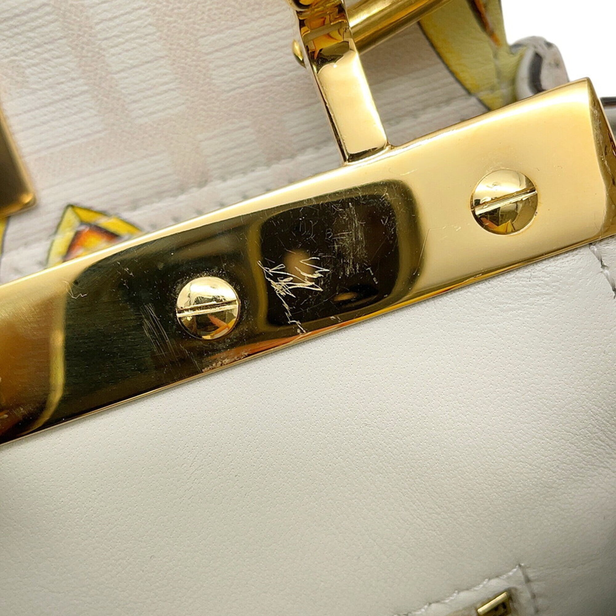 Fendi Peekaboo White Yellow Leather Handbag Shoulder Bag (Pre-Owned)
