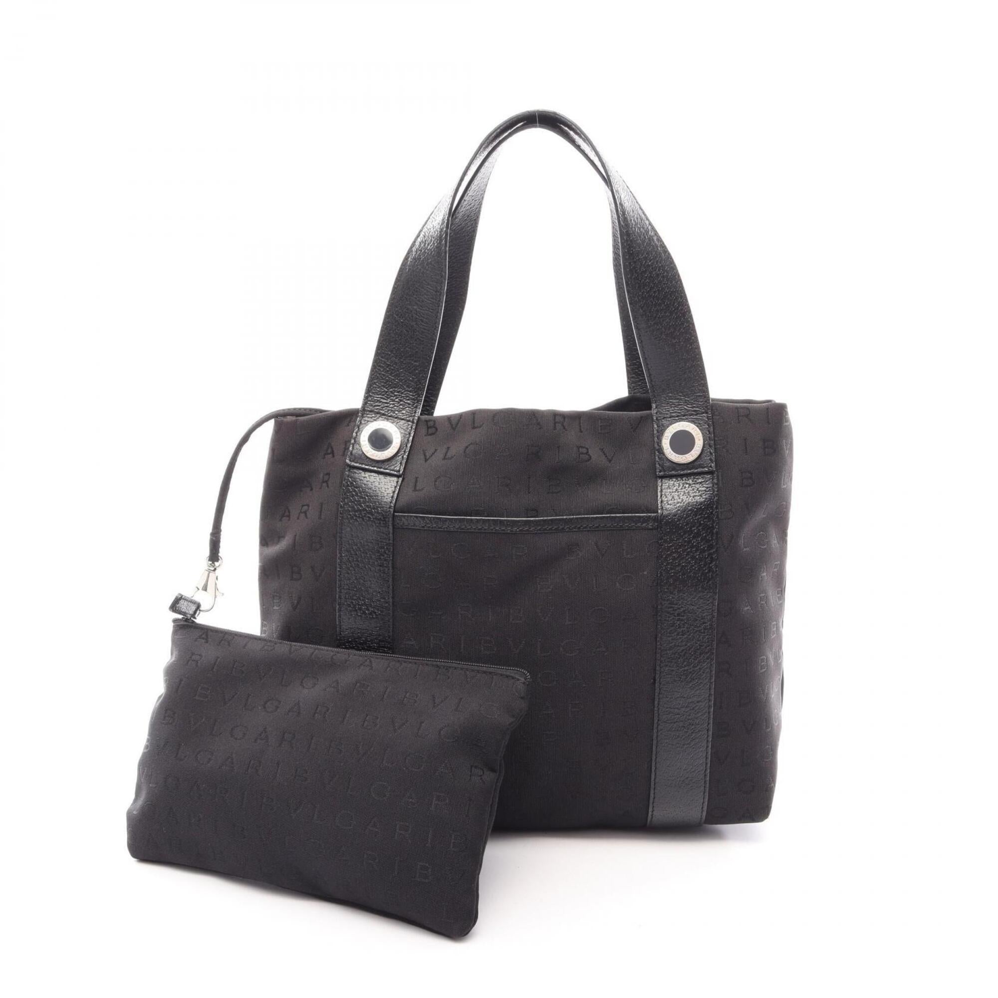 Bvlgari Black Canvas Leather Handbag Pouch Tote Bag (Pre-Owned)