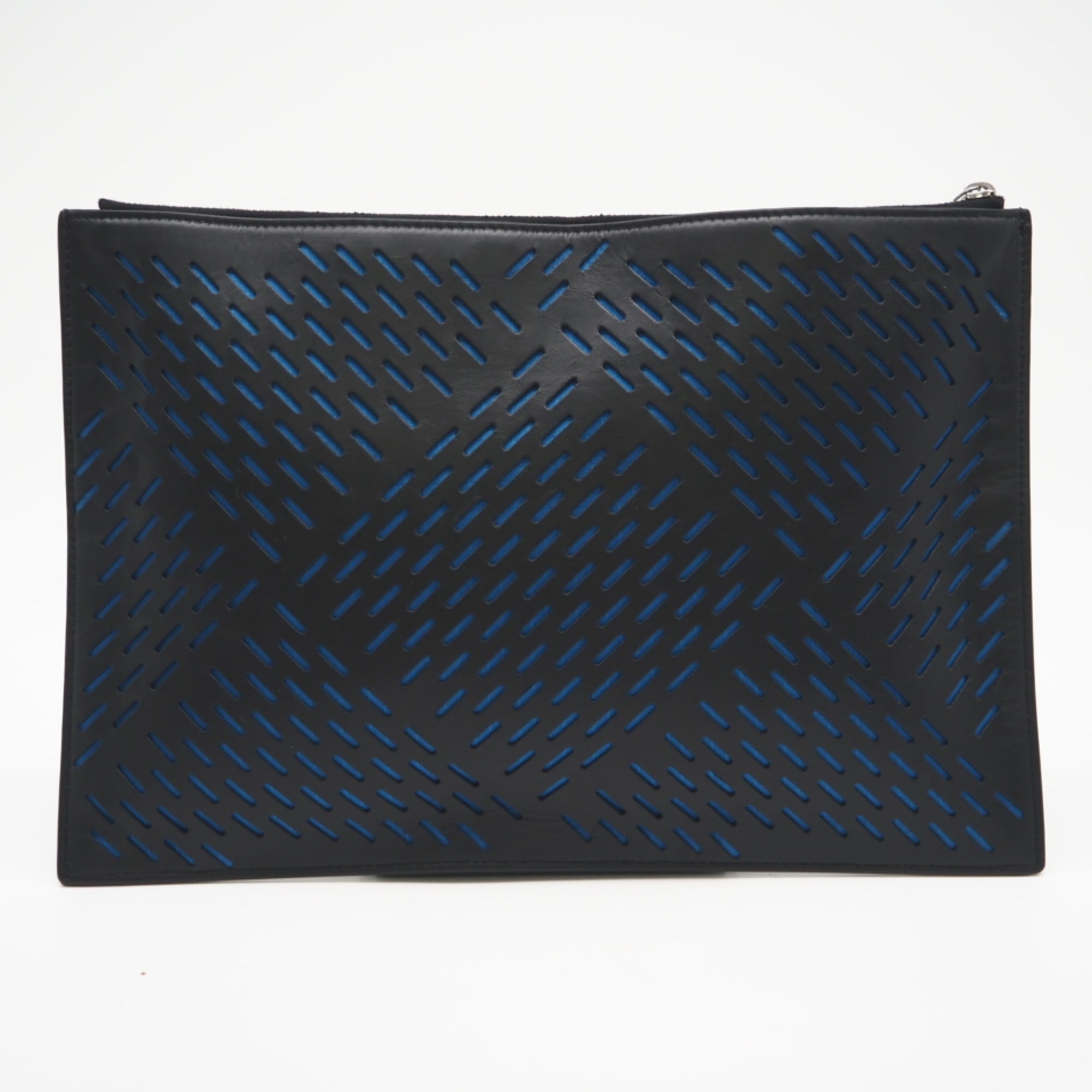 Bottega Veneta Black Blue Leather Nylon Clutch Bag (Pre-Owned)