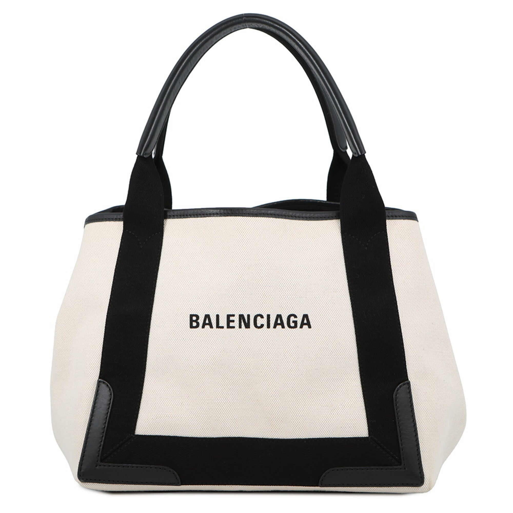 Balenciaga Black White Canvas Leather Handbag Tote Bag (Pre-Owned)