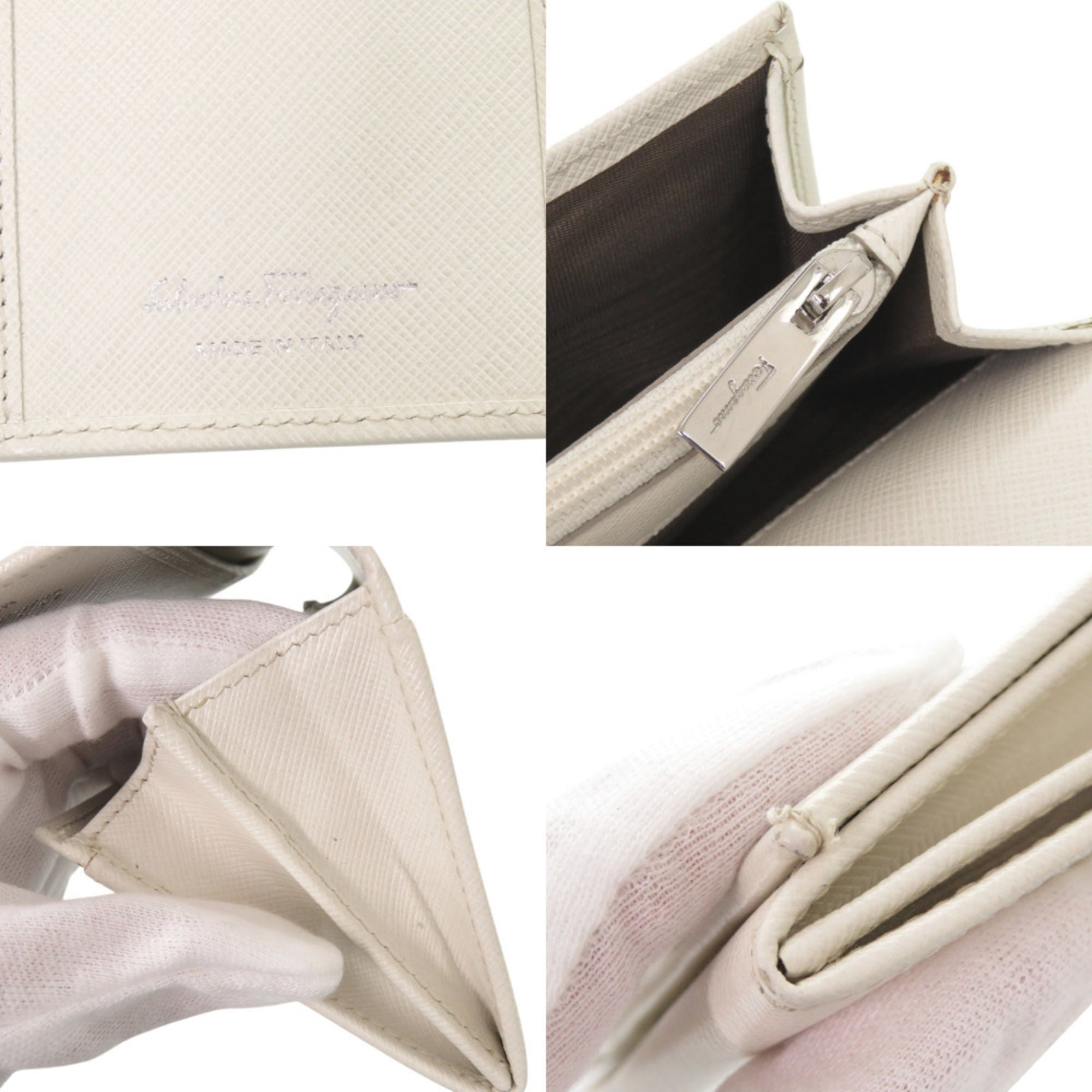 Salvatore Ferragamo White Leather Long Wallet (Bi-Fold) (Pre-Owned)