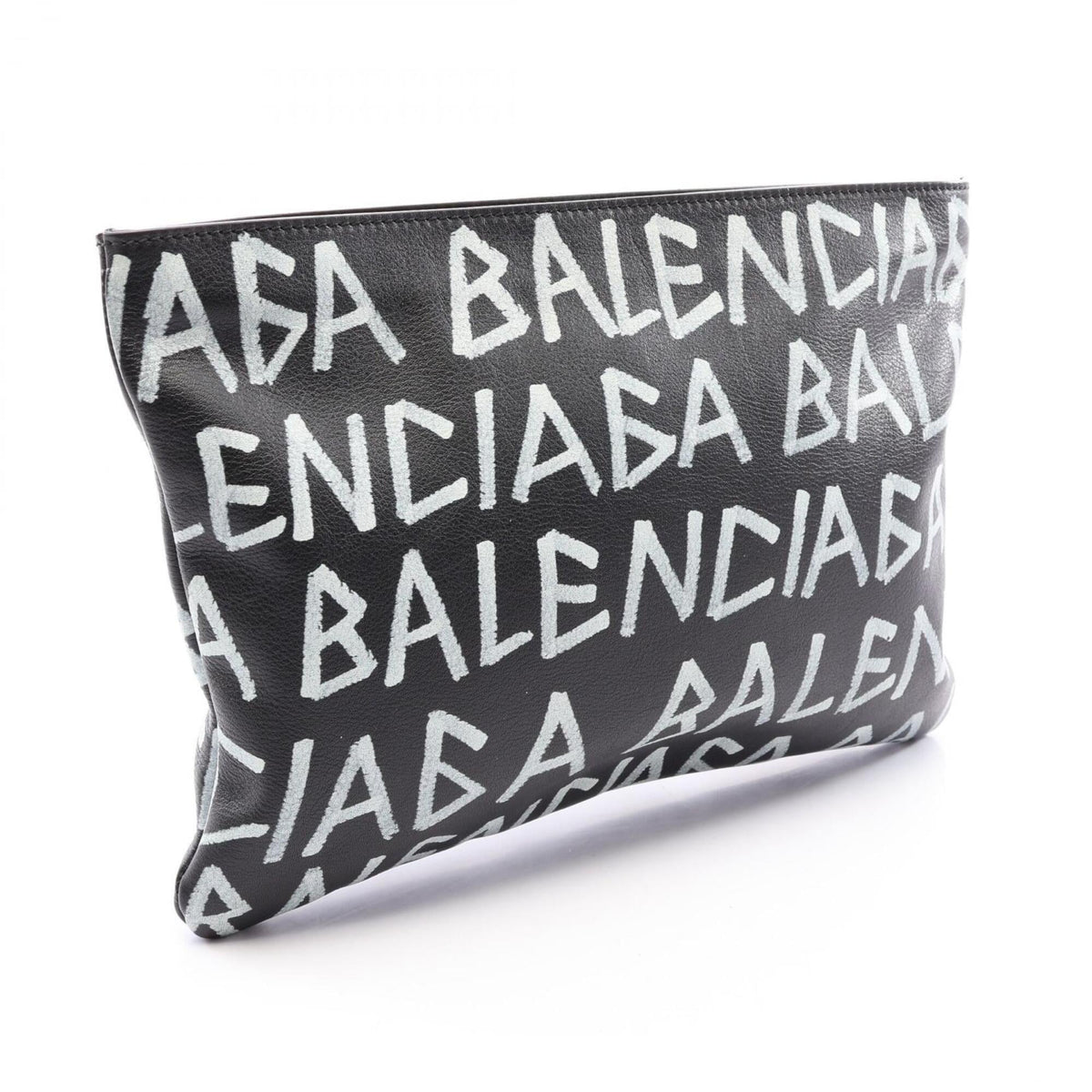 Balenciaga Black White Leather Clutch Bag Handbag (Pre-Owned)