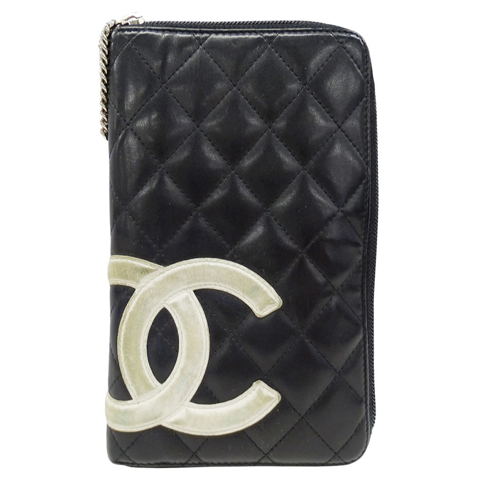Chanel Cambon Black Leather Long Wallet (Bi-Fold) (Pre-Owned)