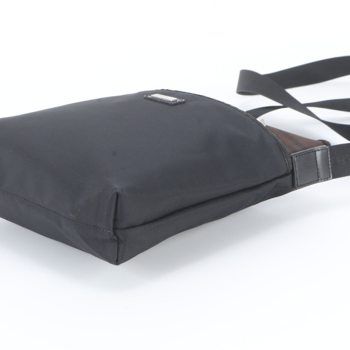 Burberry Black Leather Canvas Messenger Bag Shoulder Bag (Pre-Owned)
