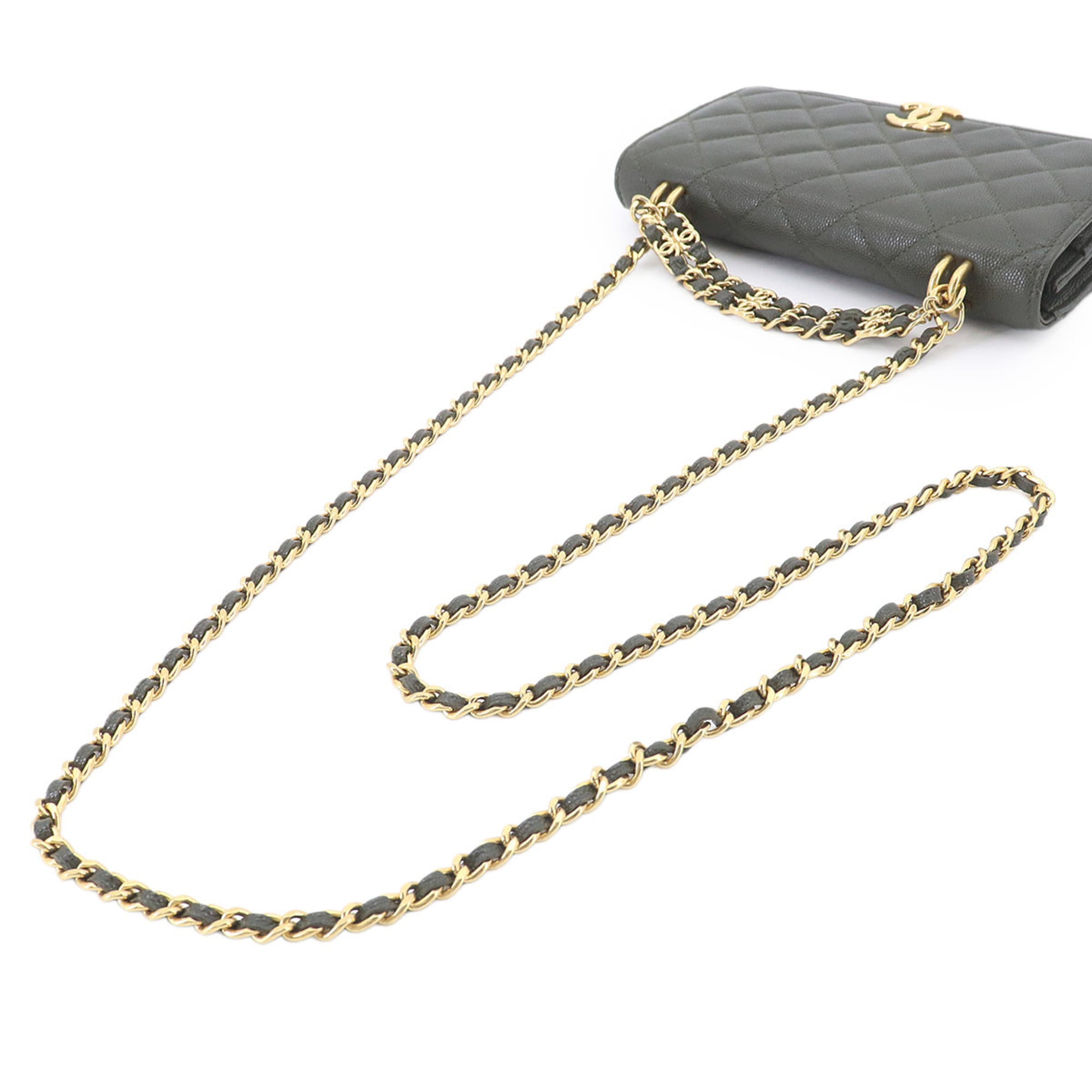 Chanel Green Leather Chain/Shoulder Wallet (Pre-Owned)