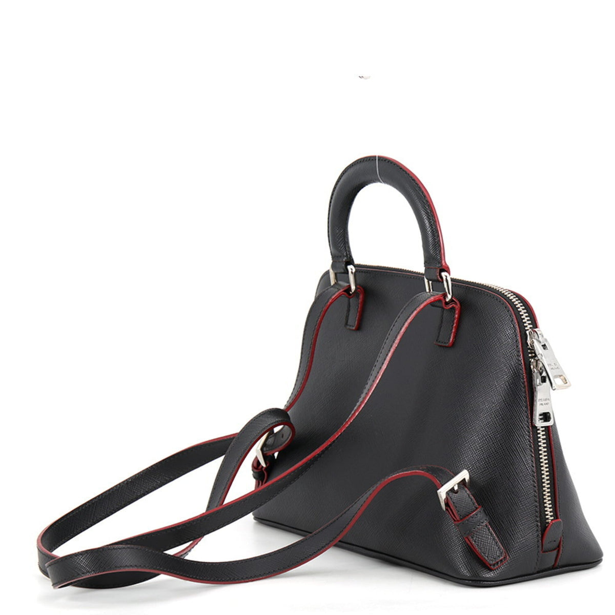 Prada Black Red Color Leather Handbag (Pre-Owned)