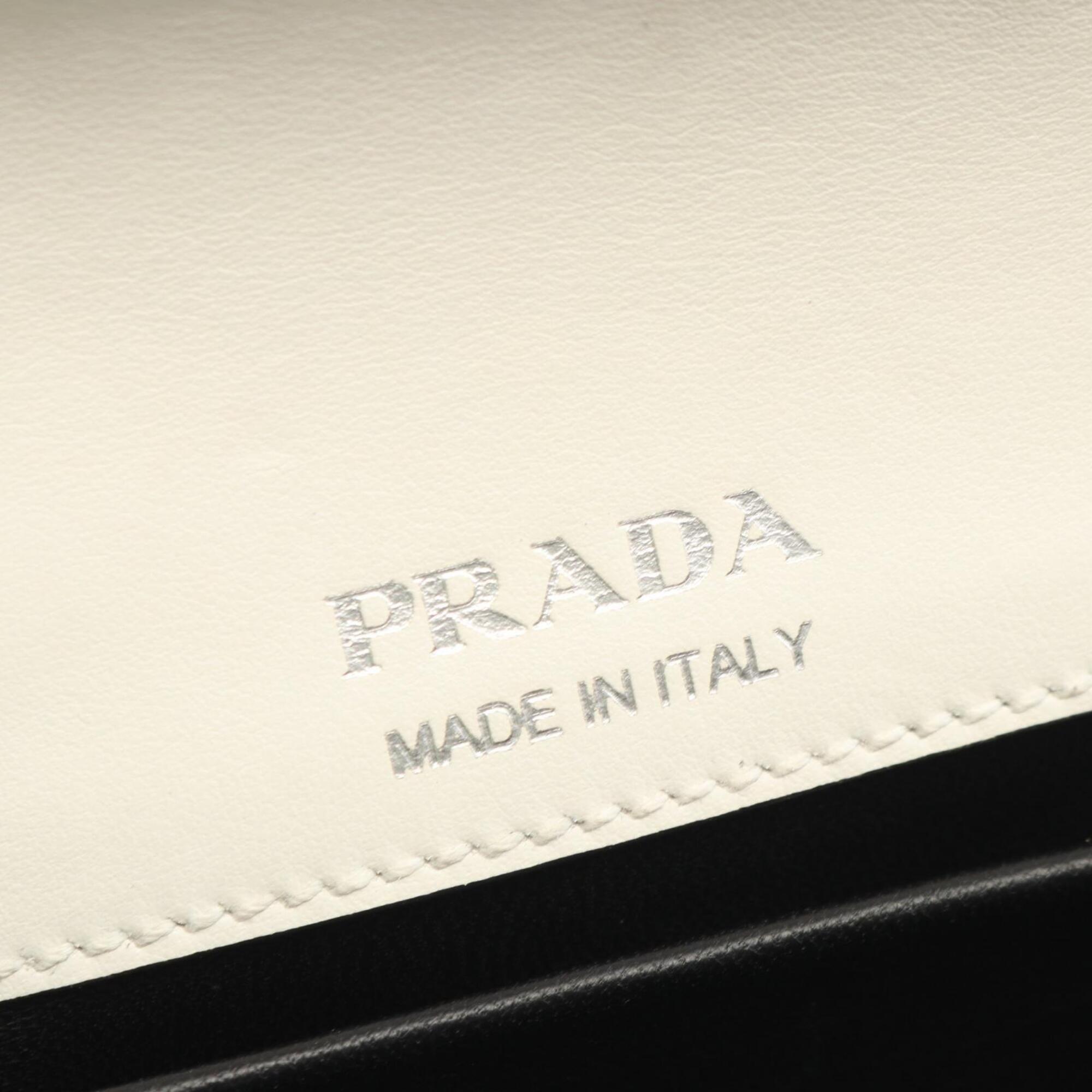 Prada Black White Leather Handbag Shoulder Bag (Pre-Owned)