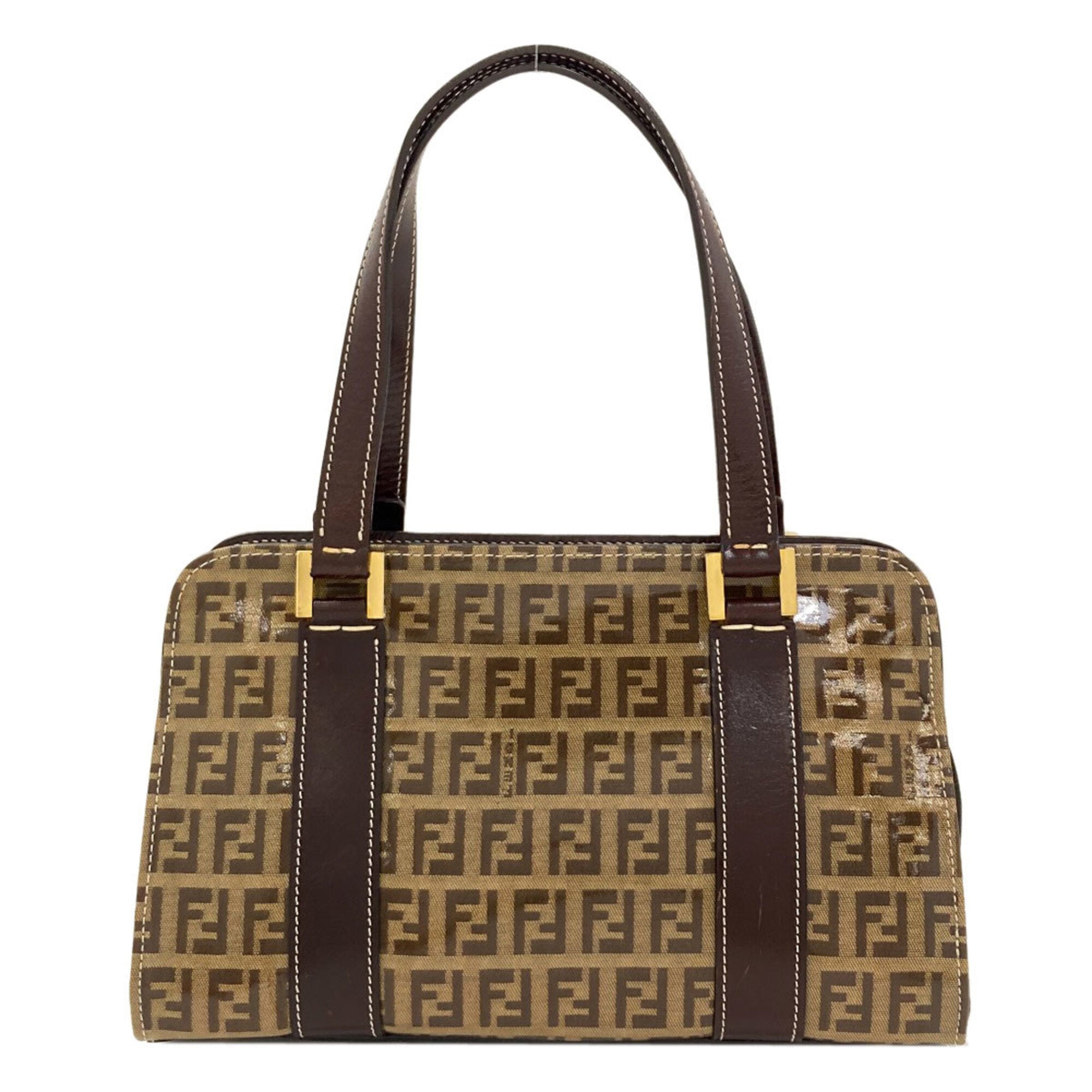 Fendi Zucchino Brown Leather Handbag (Pre-Owned)