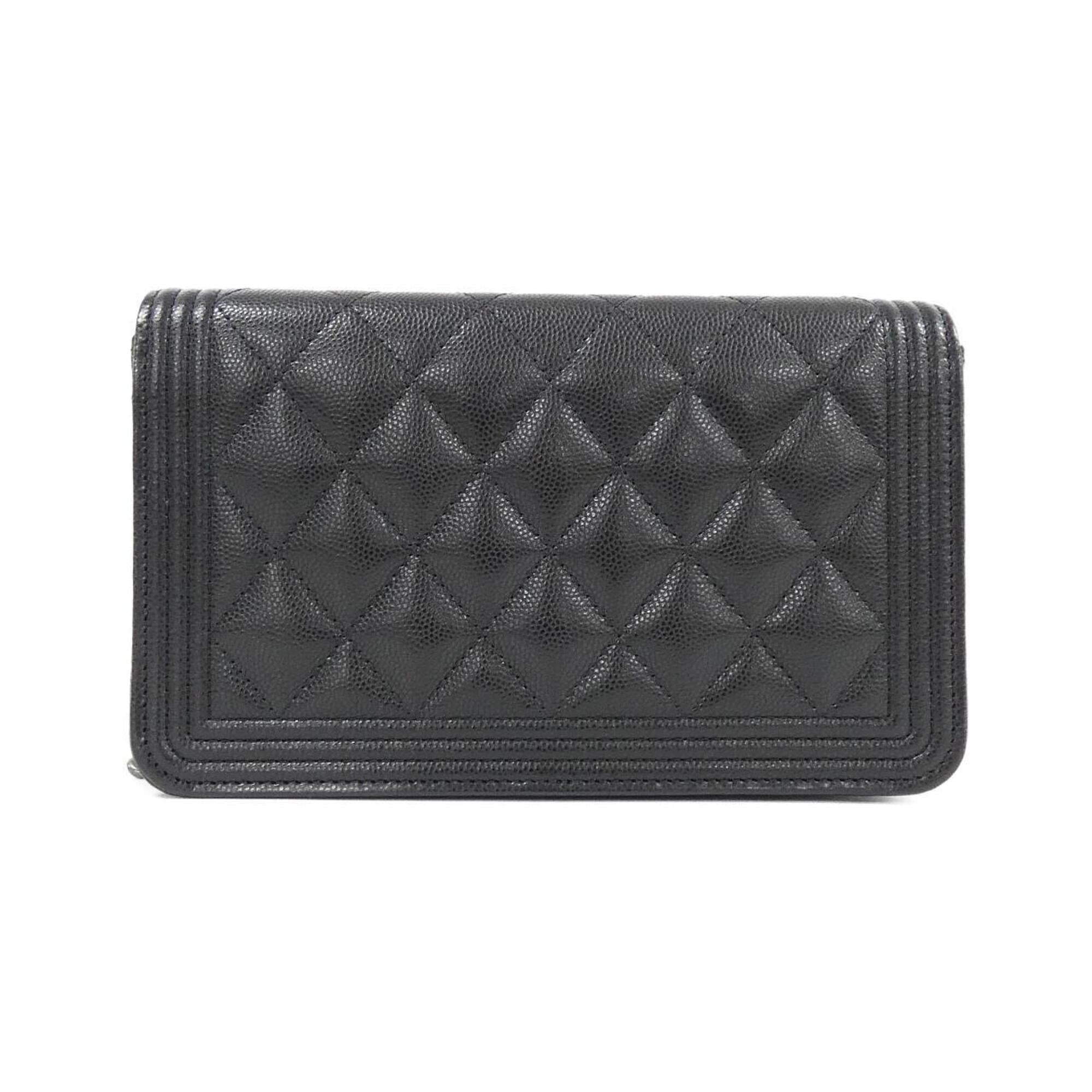Chanel Black Grained Calfskin Chain/Shoulder Wallet (Pre-Owned)
